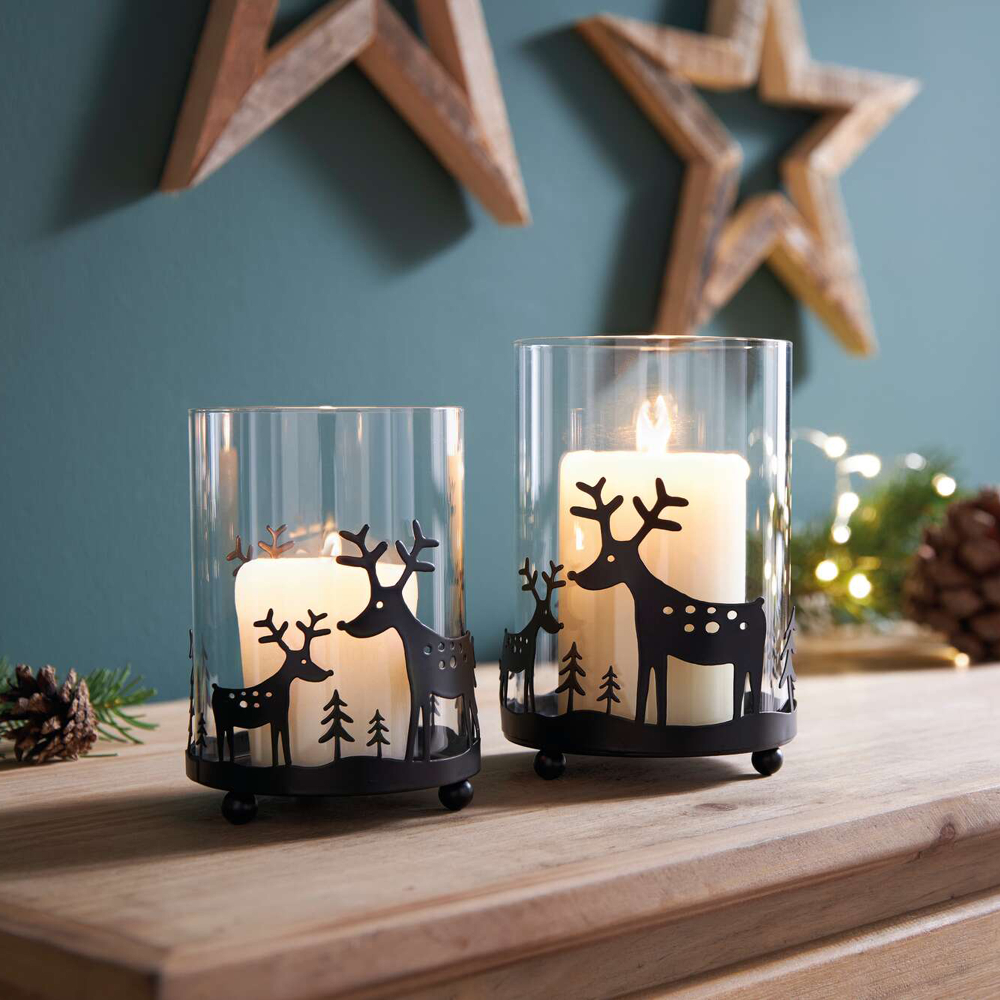 Windlicht "Rentier im Wald", 2er Set  im Frank Flechtwaren Online Shop für Weihnachten kaufen