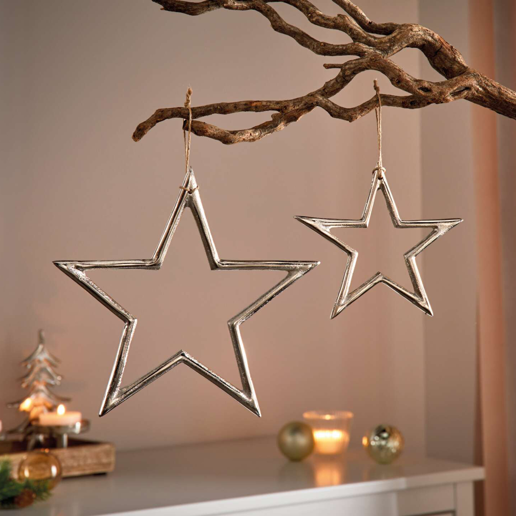 Hänger "Silberstern", 2er Set  im Frank Flechtwaren Online Shop für Baumschmuck kaufen