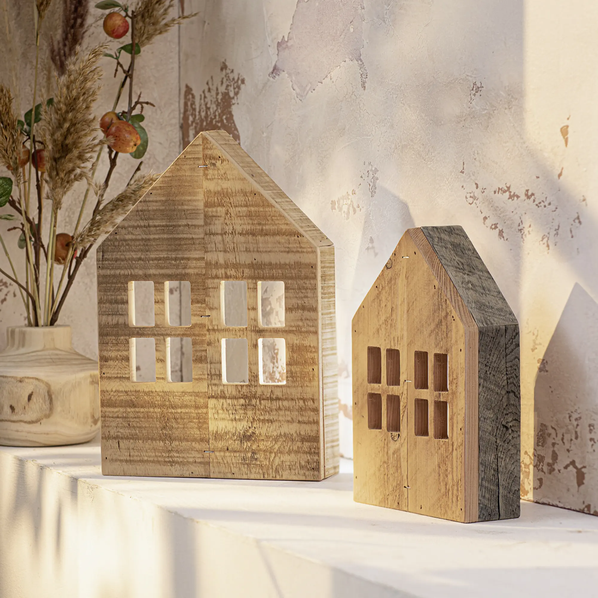 Holzdeko "Häuschen", 2er Set  im Frank Flechtwaren Online Shop kaufen