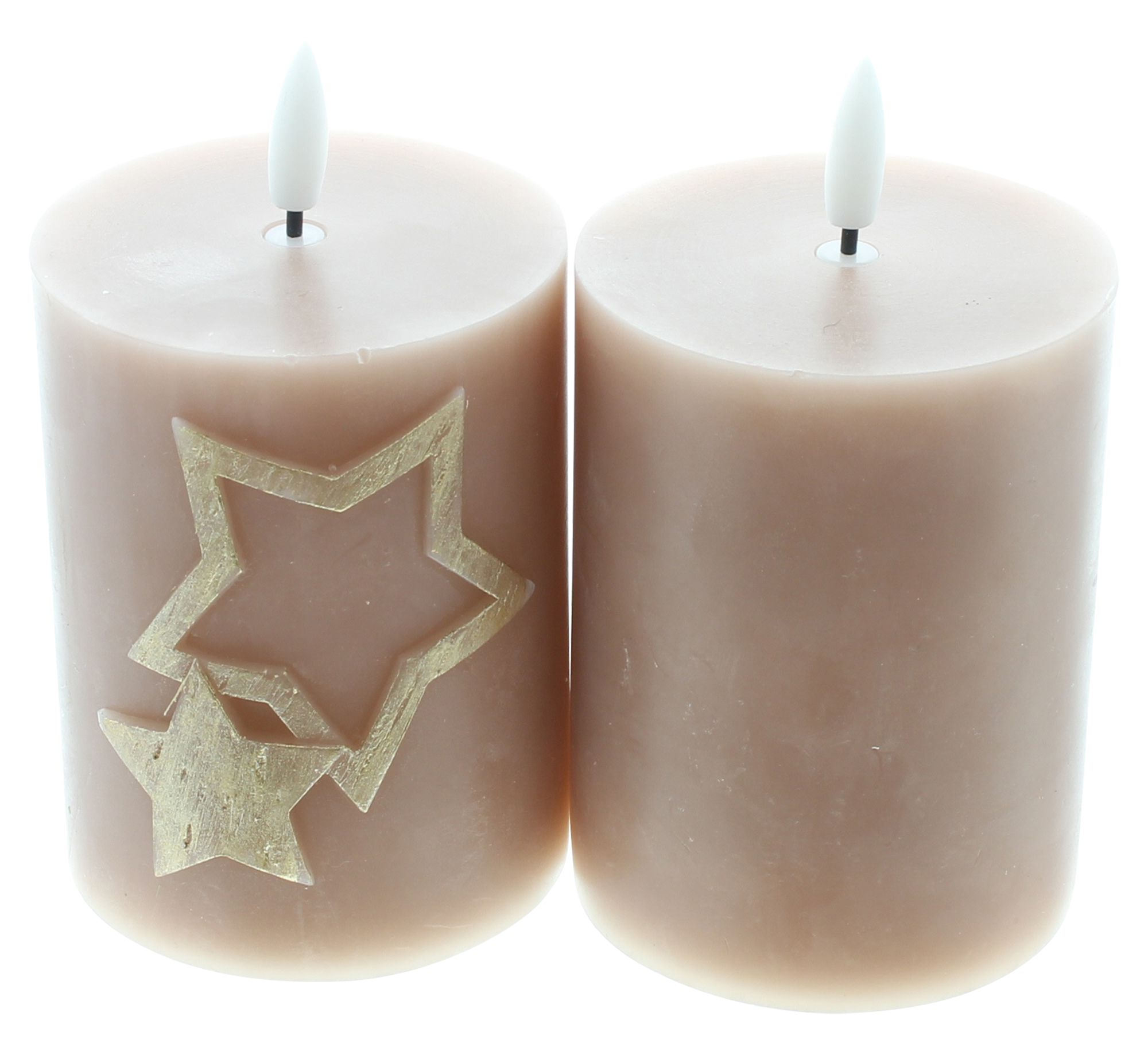 LED-Kerze "Sterne", beige, 2er Set  im Frank Flechtwaren Online Shop für Kerzen &amp; LED-Kerzen kaufen