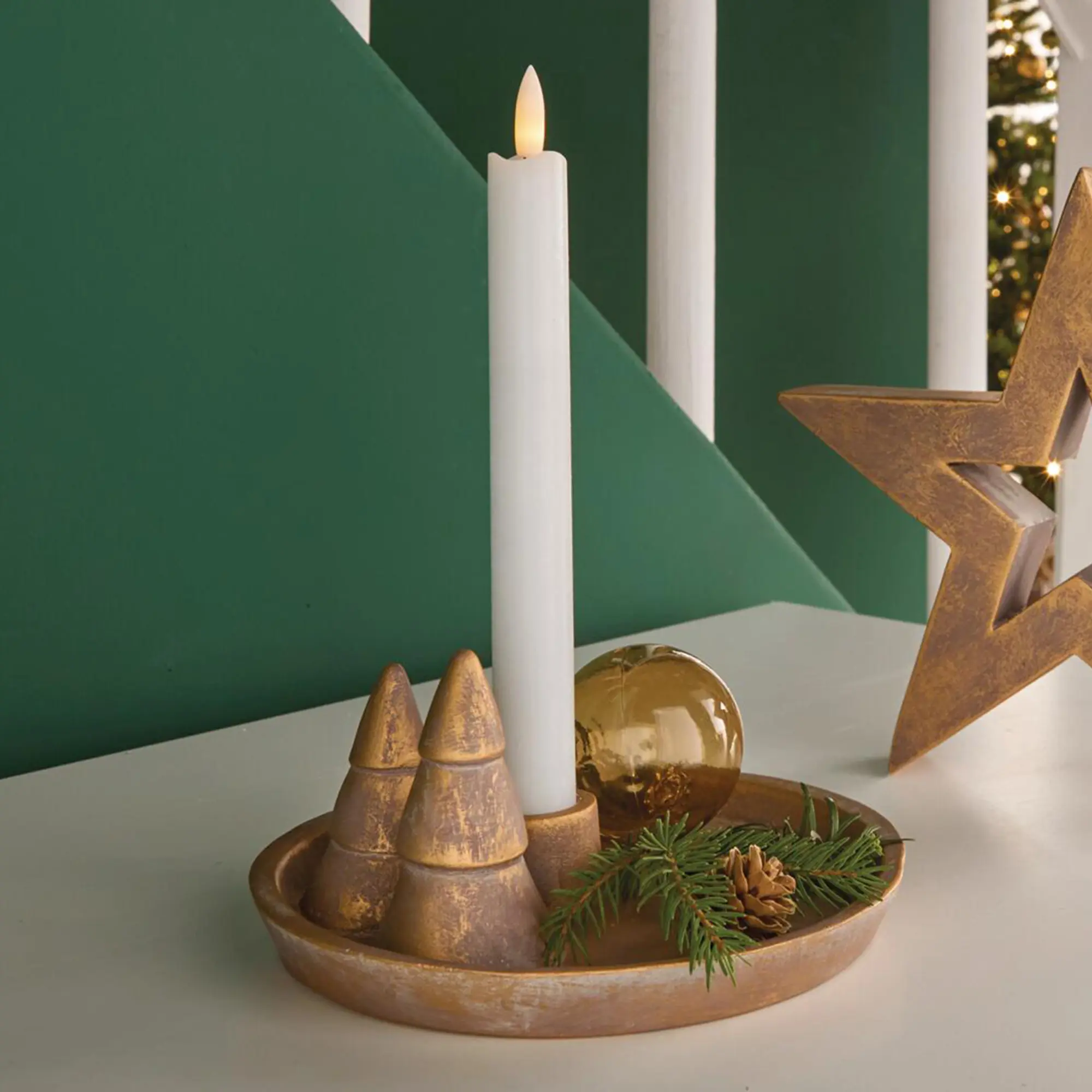 Stabkerzen-Tablett "Golden Shimmer"  im Frank Flechtwaren Online Shop kaufen