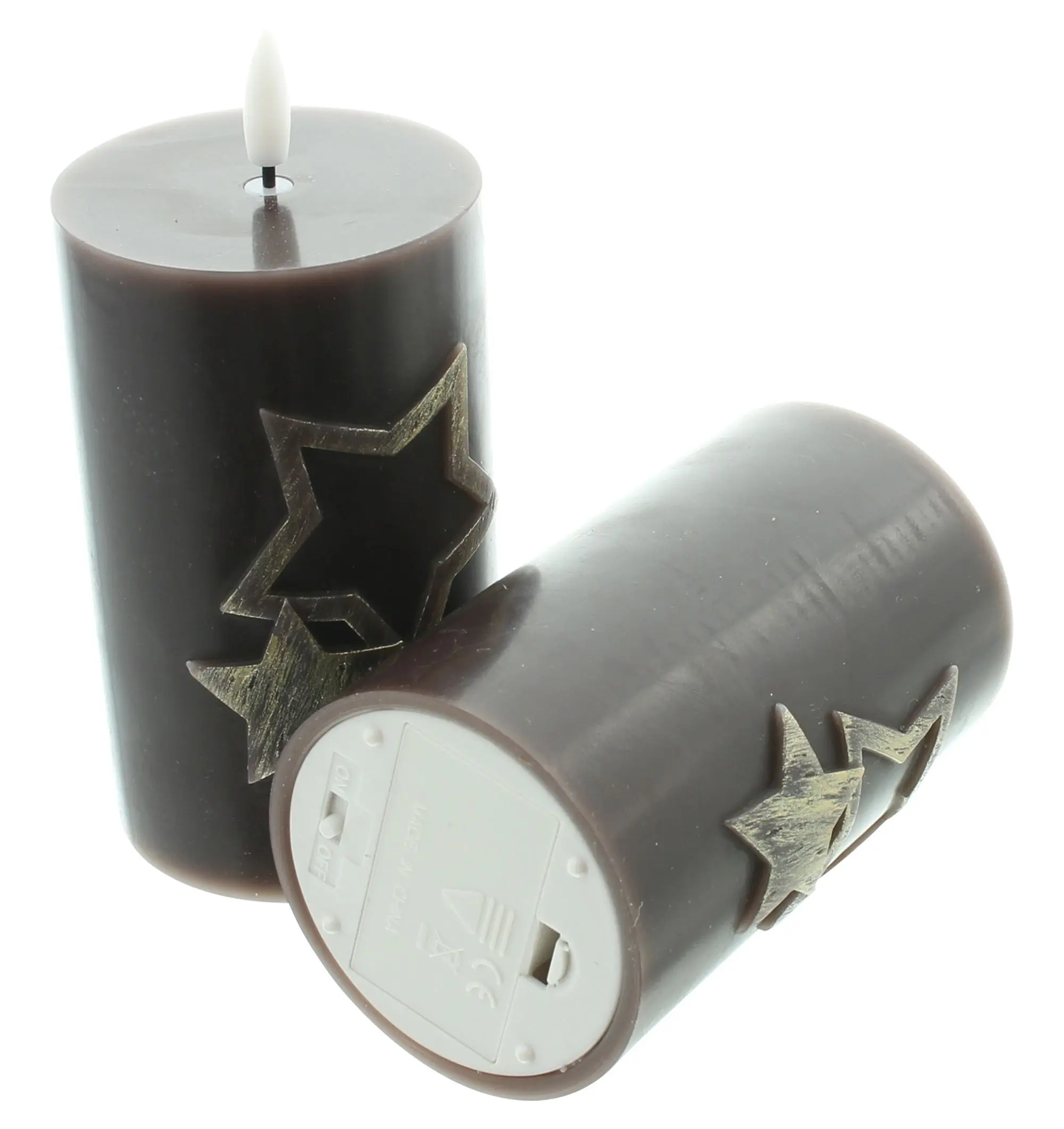 LED-Kerze "Sterne", braun, 2er Set  im Frank Flechtwaren Online Shop für Weihnachten kaufen