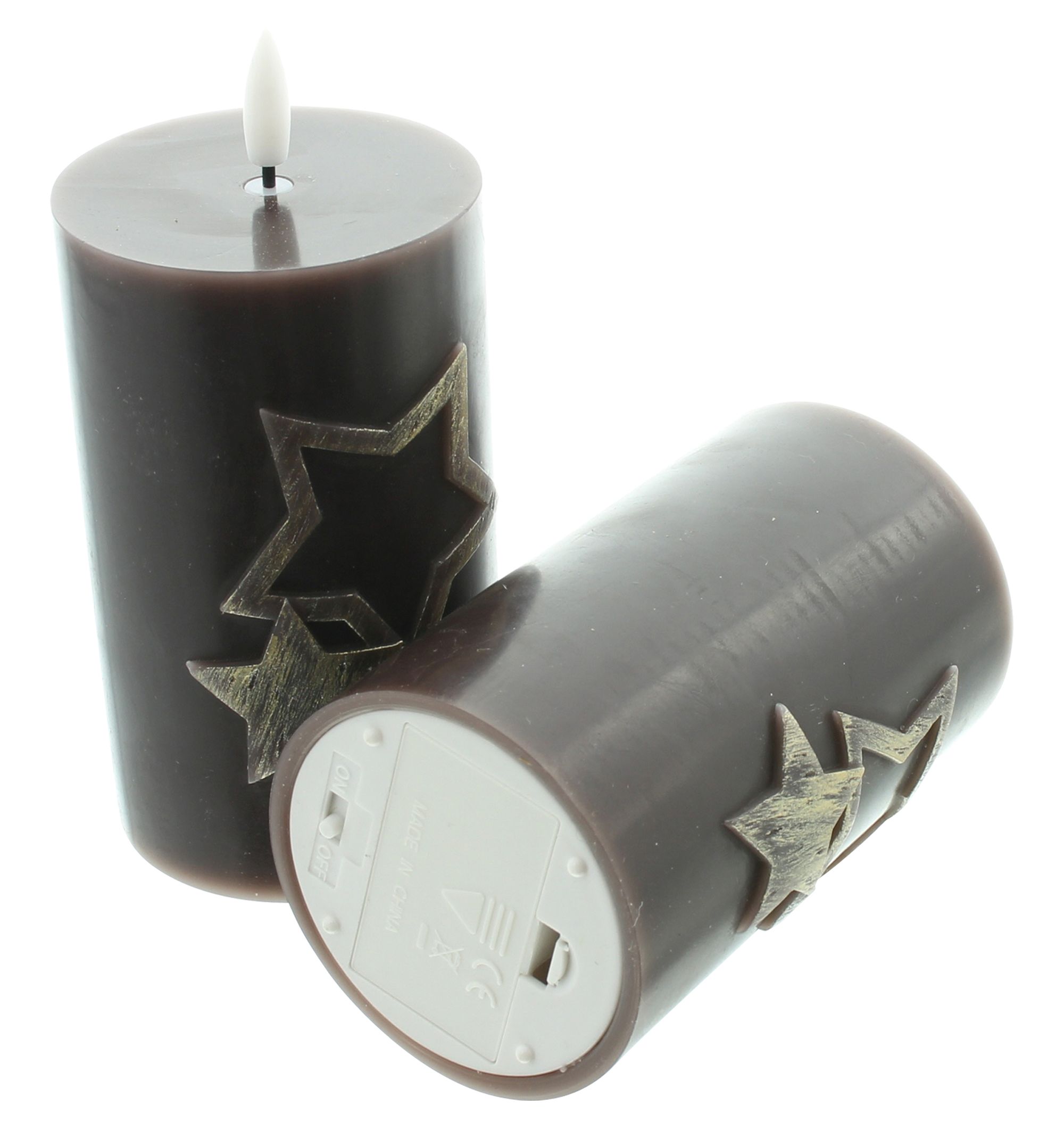LED-Kerze "Sterne", braun, 2er Set  im Frank Flechtwaren Online Shop für Weihnachten kaufen