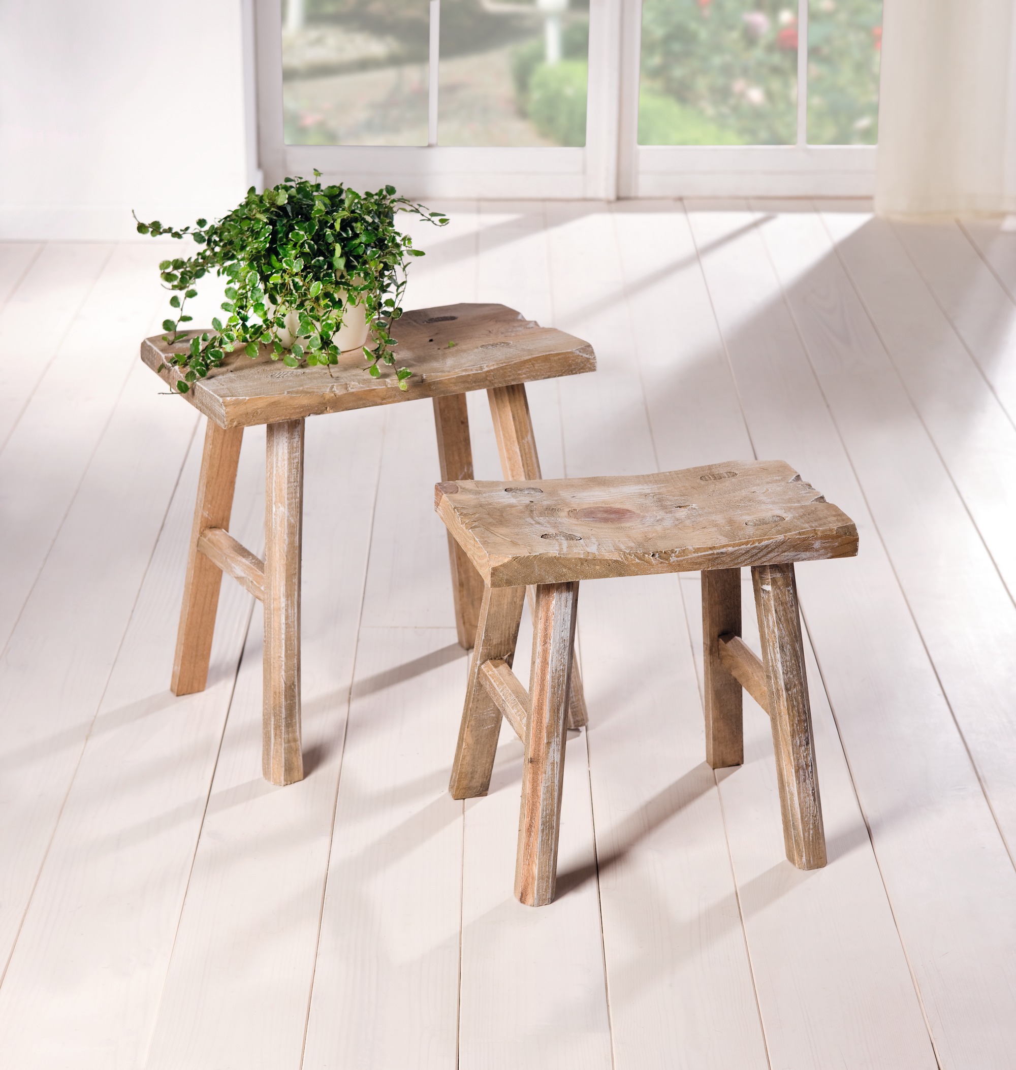 Holzhocker "Rustikal", 2er Set  im Frank Flechtwaren Online Shop kaufen
