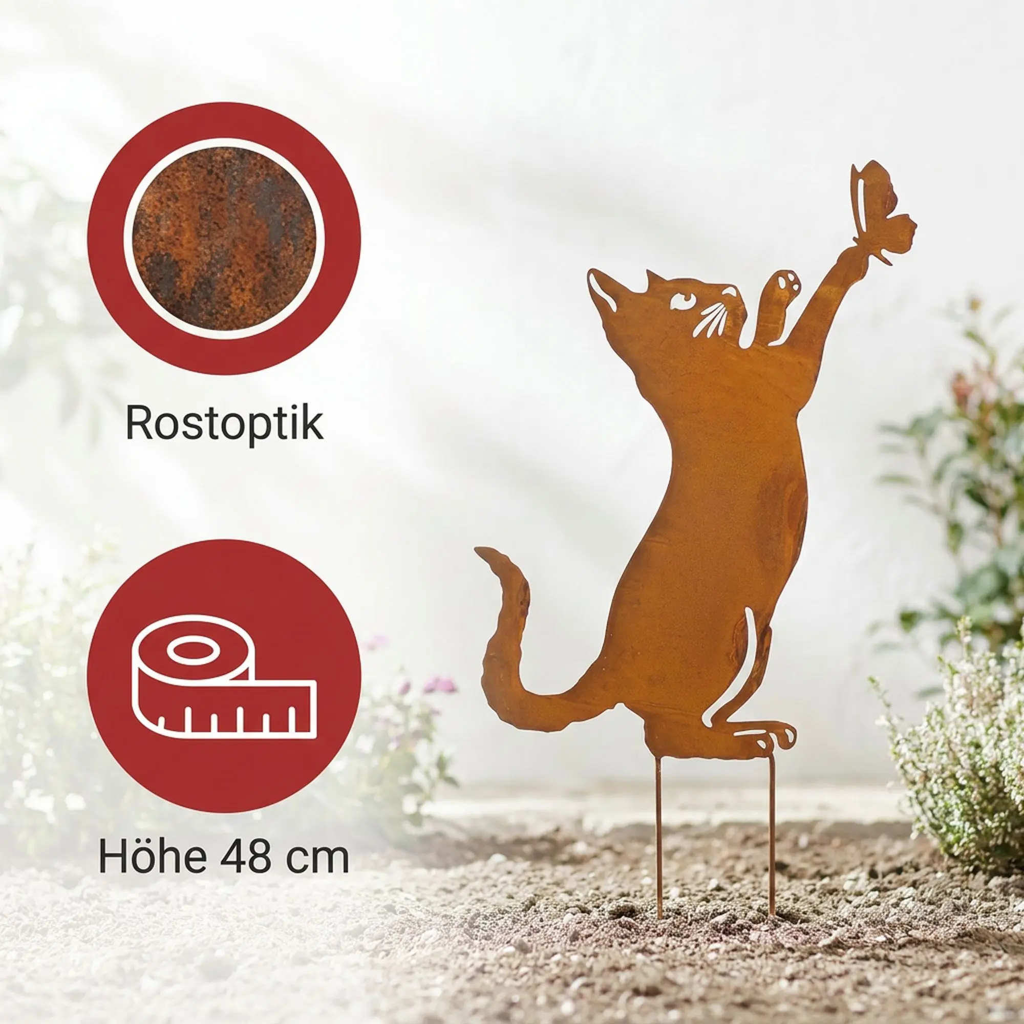 Gartenstecker "Katze mit Schmetterling"  im Frank Flechtwaren Online Shop für Bunter Ostergarten kaufen