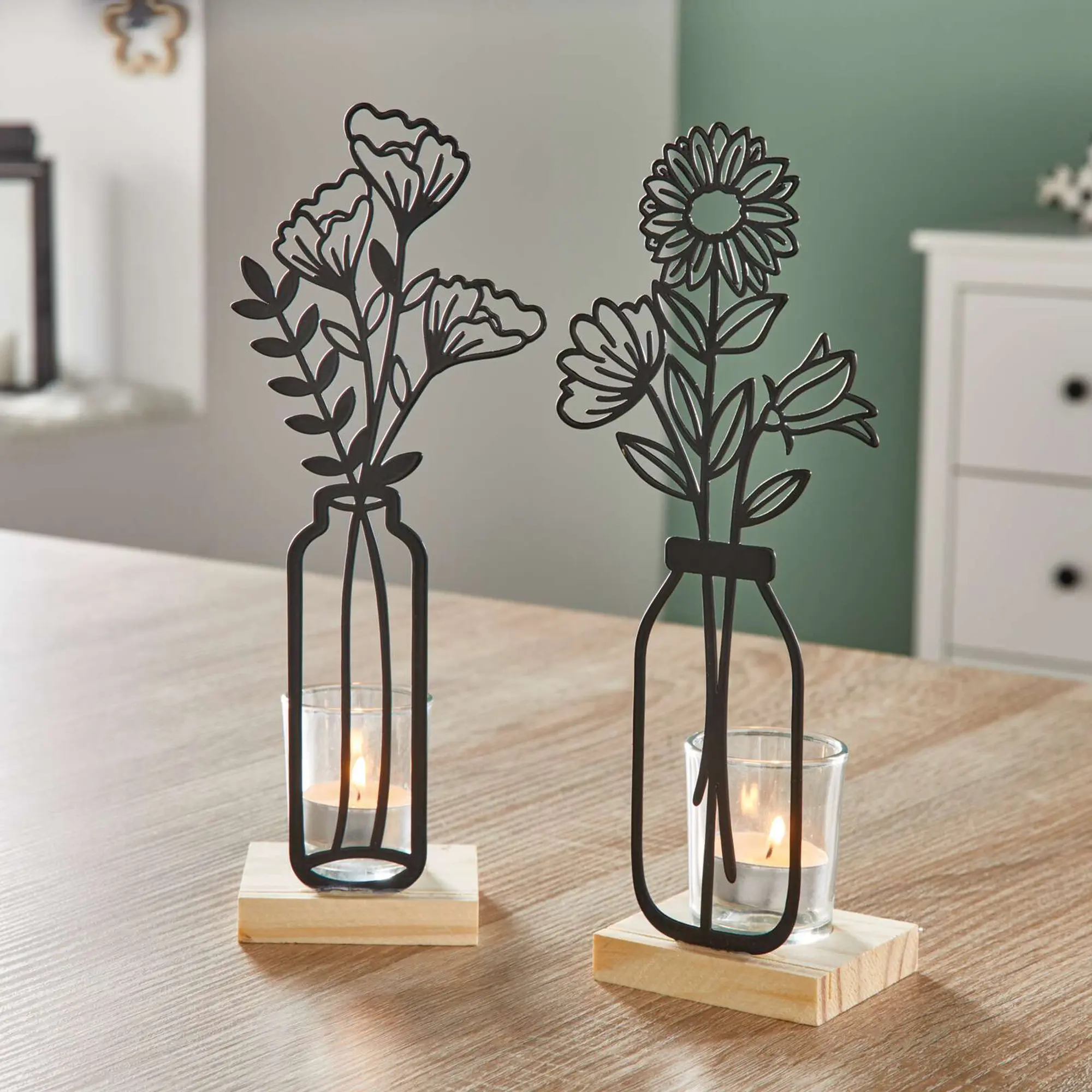 Teelichthalter "Metallblumen", 2er Set  im Frank Flechtwaren Online Shop kaufen