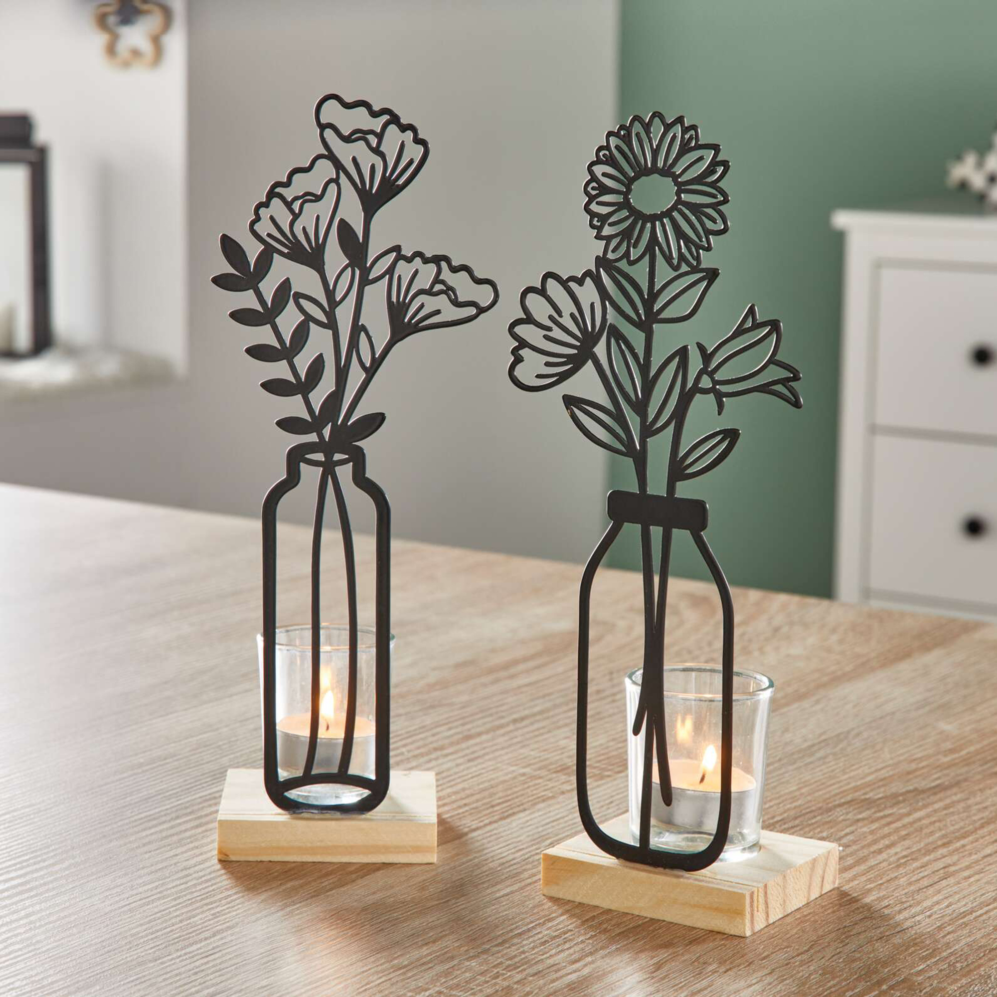 Teelichthalter "Metallblumen", 2er Set  im Frank Flechtwaren Online Shop kaufen