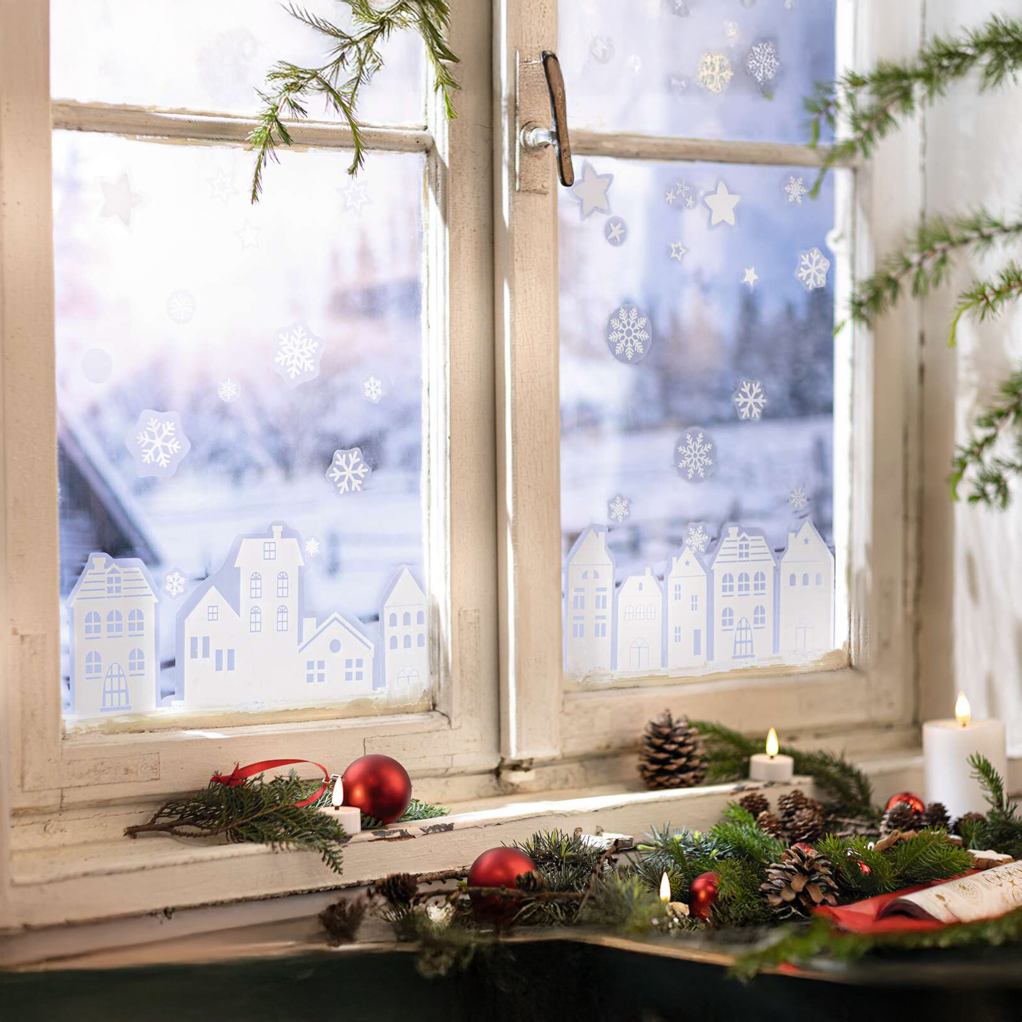 Fenstersticker "Winterhäuser", 109er Set  im Frank Flechtwaren Online Shop kaufen