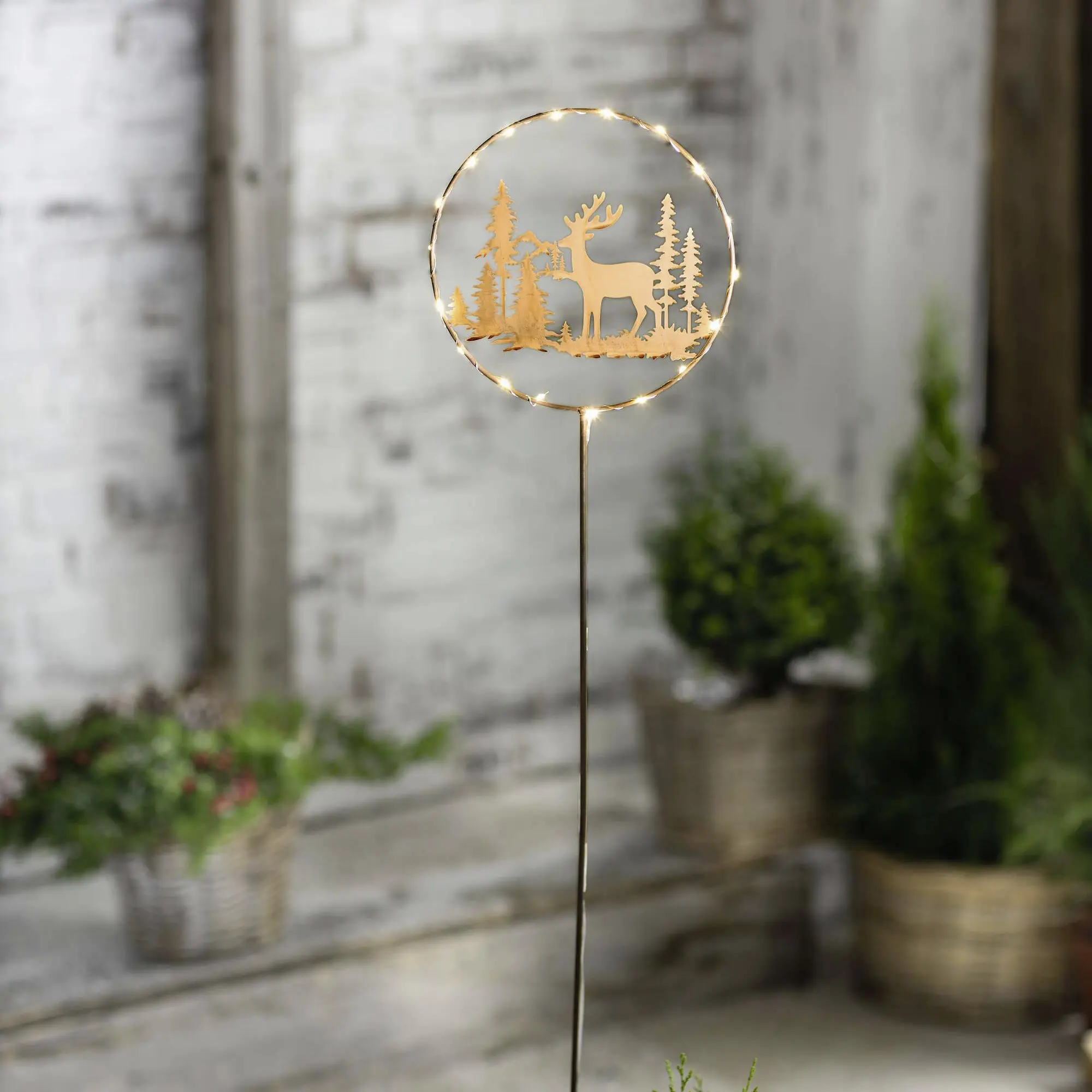 LED-Stecker "Rentier im Wald"  im Frank Flechtwaren Online Shop für Weihnachten kaufen