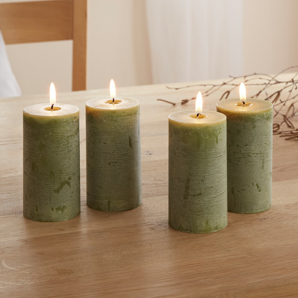 Kerze "Rustic Green", 4er Set  im Frank Flechtwaren Online Shop kaufen