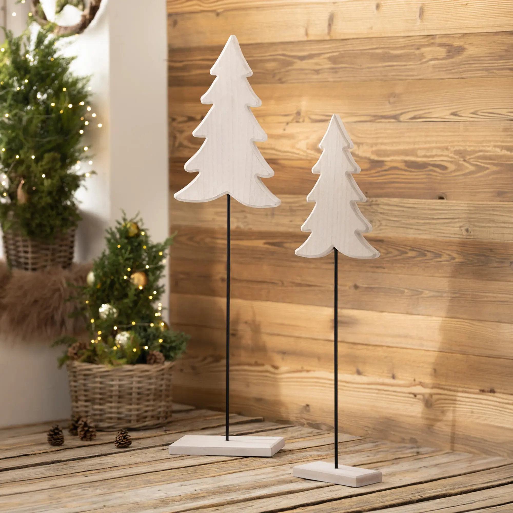 Holz-Tanne "White washed", 2er Set  im Frank Flechtwaren Online Shop kaufen