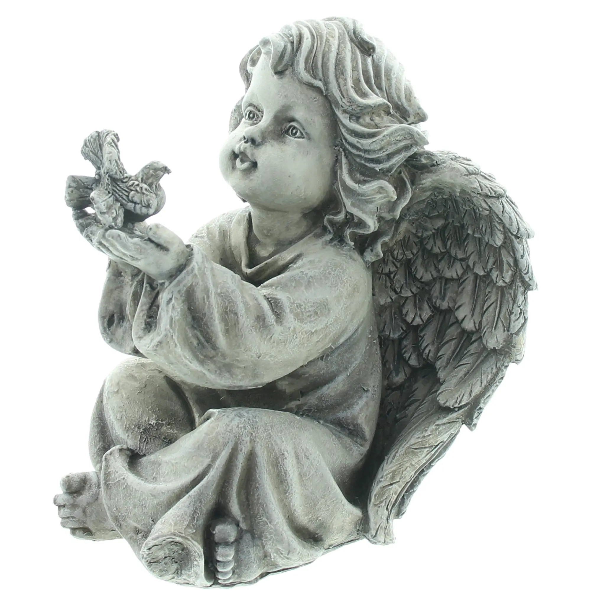 Figur "Engel mit Vogel"  im Frank Flechtwaren Online Shop für Grabschmuck kaufen