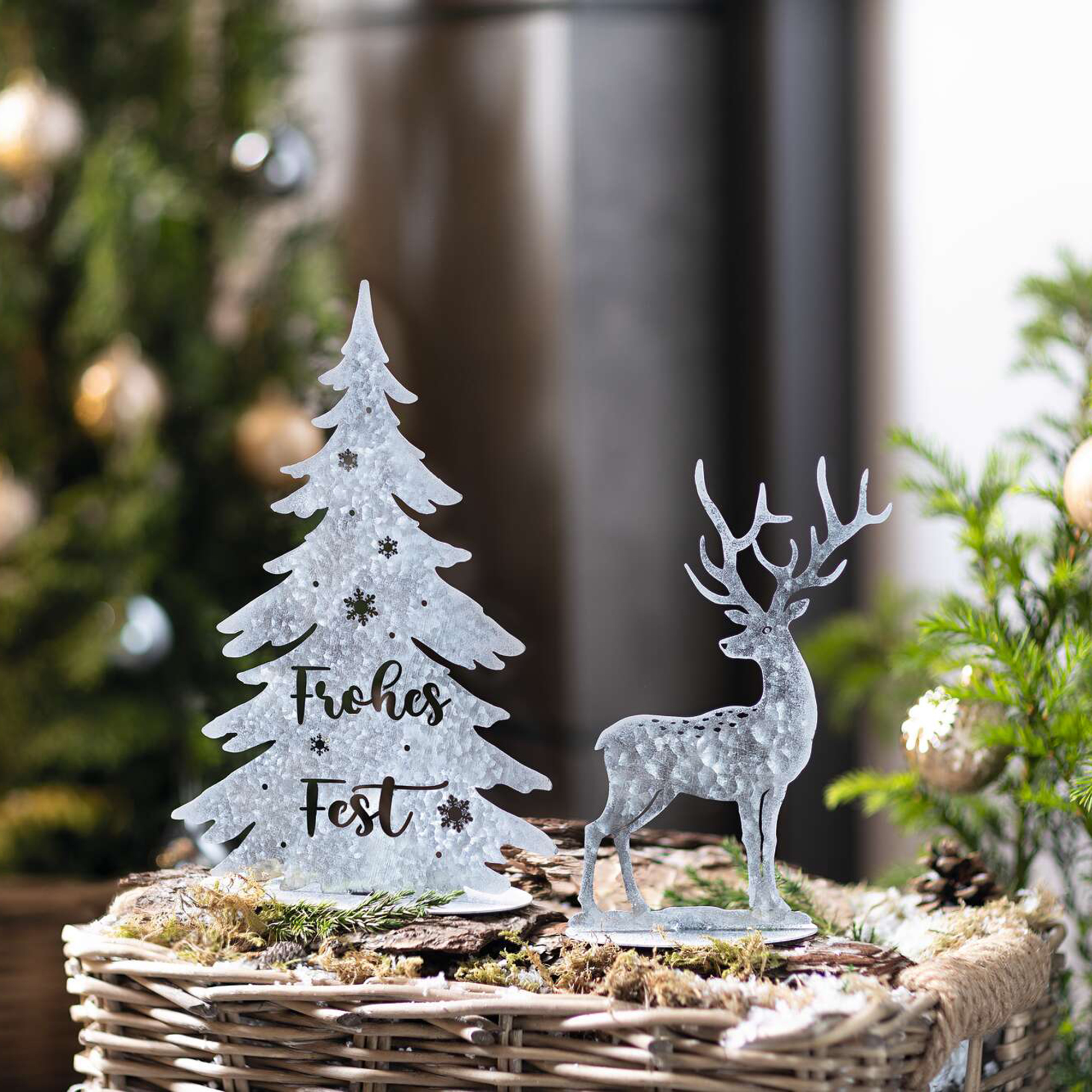 Weihnachtsdeko "Hirsch &amp; Tanne", 2er Set  im Frank Flechtwaren Online Shop kaufen