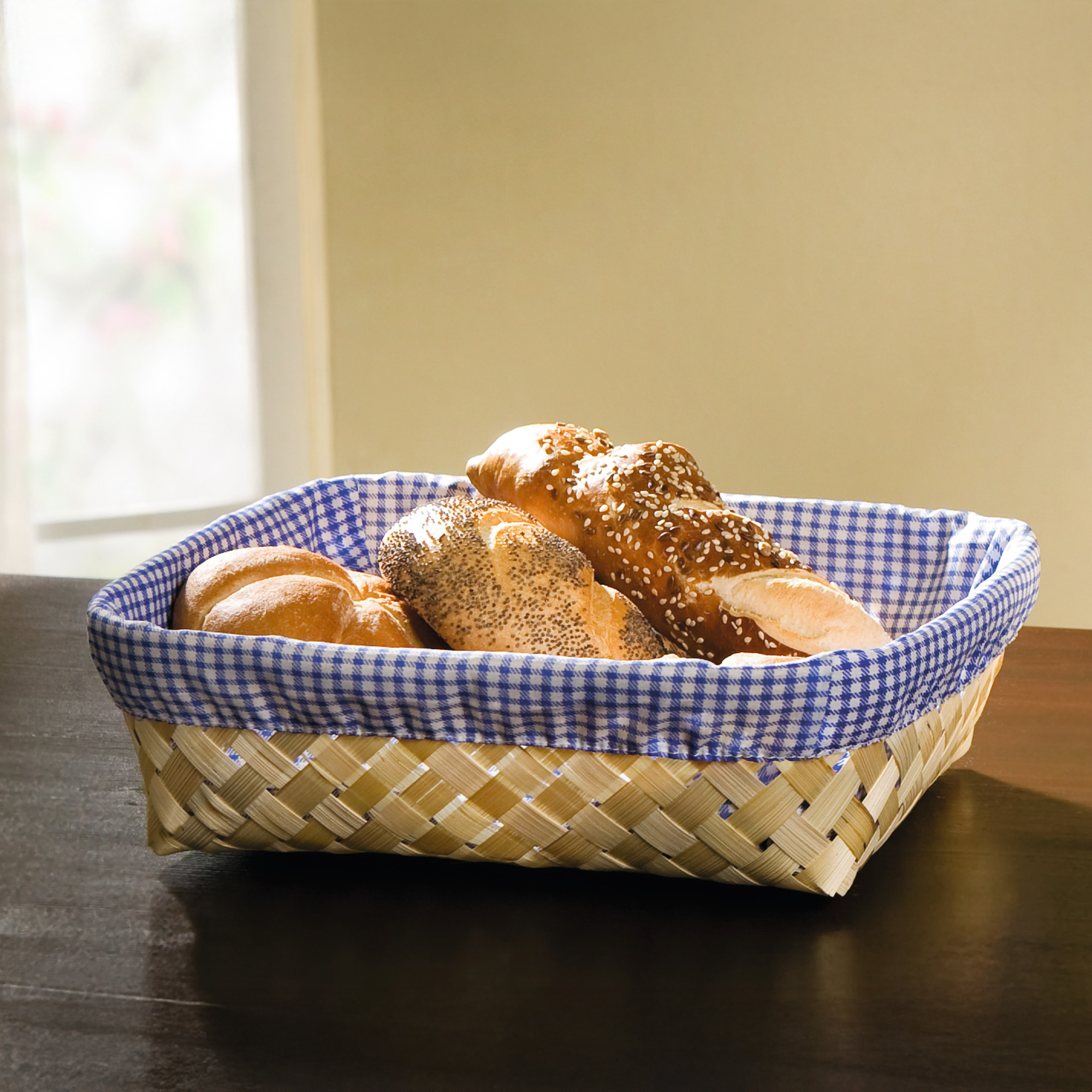 Acheter Panier en bambou "carreaux bleus"  dans la boutique en ligne de Frank Flechtwaren