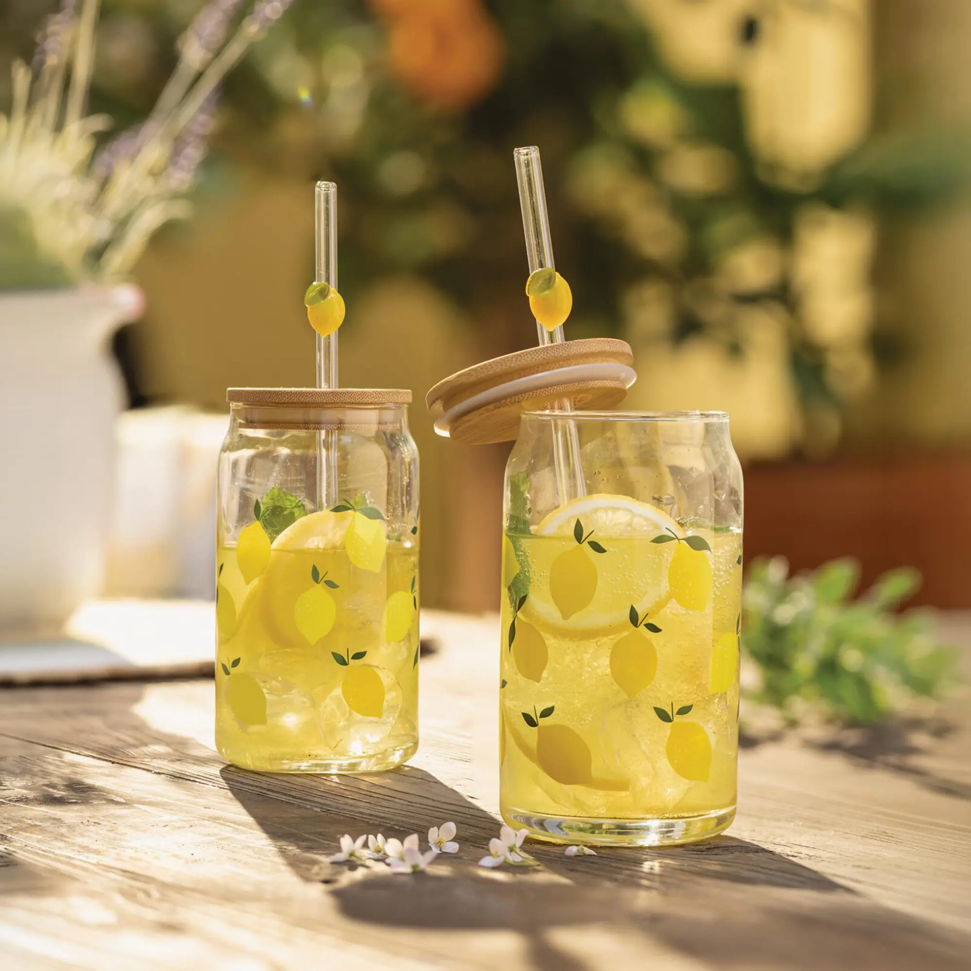 Trinkglas "Zitrone" mit Strohhalm, 2er Set  im Frank Flechtwaren Online Shop für Lemon Sorbet kaufen