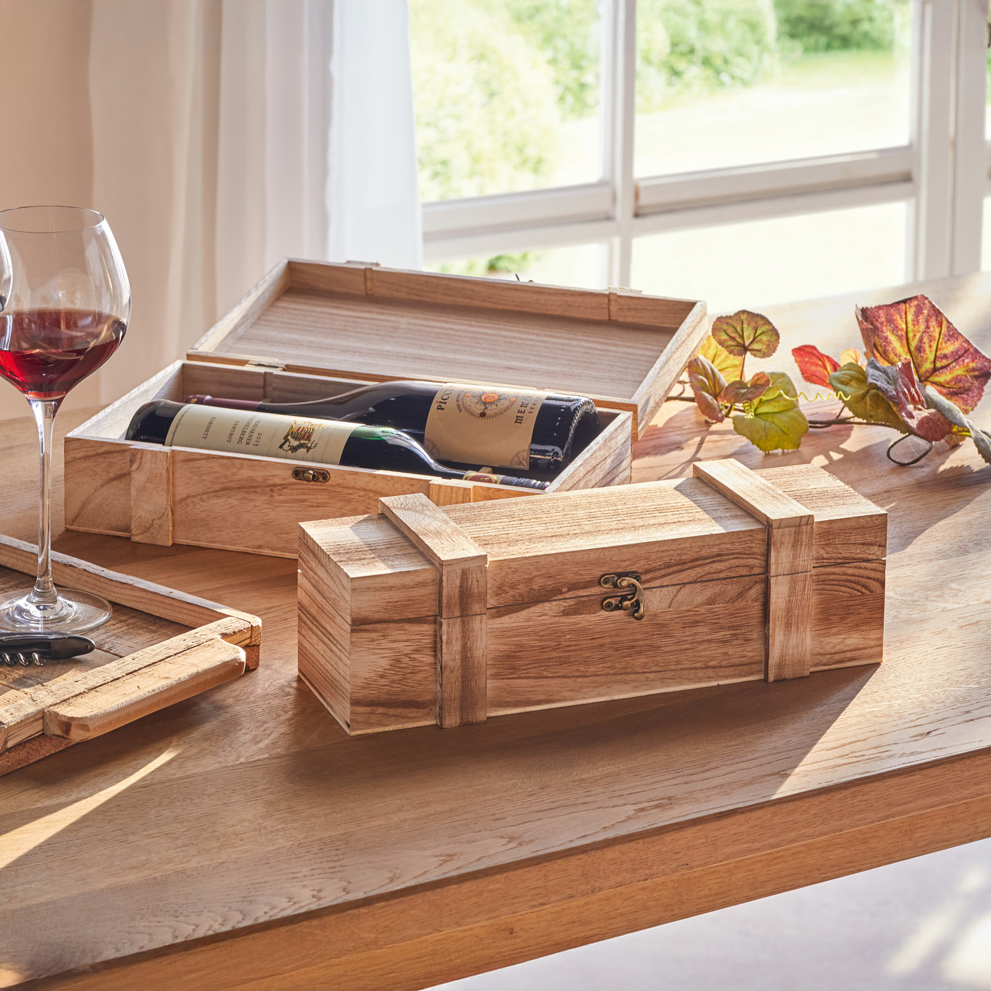 Holztruhe "Rustikal", für 2 Flaschen  im Frank Flechtwaren Online Shop kaufen