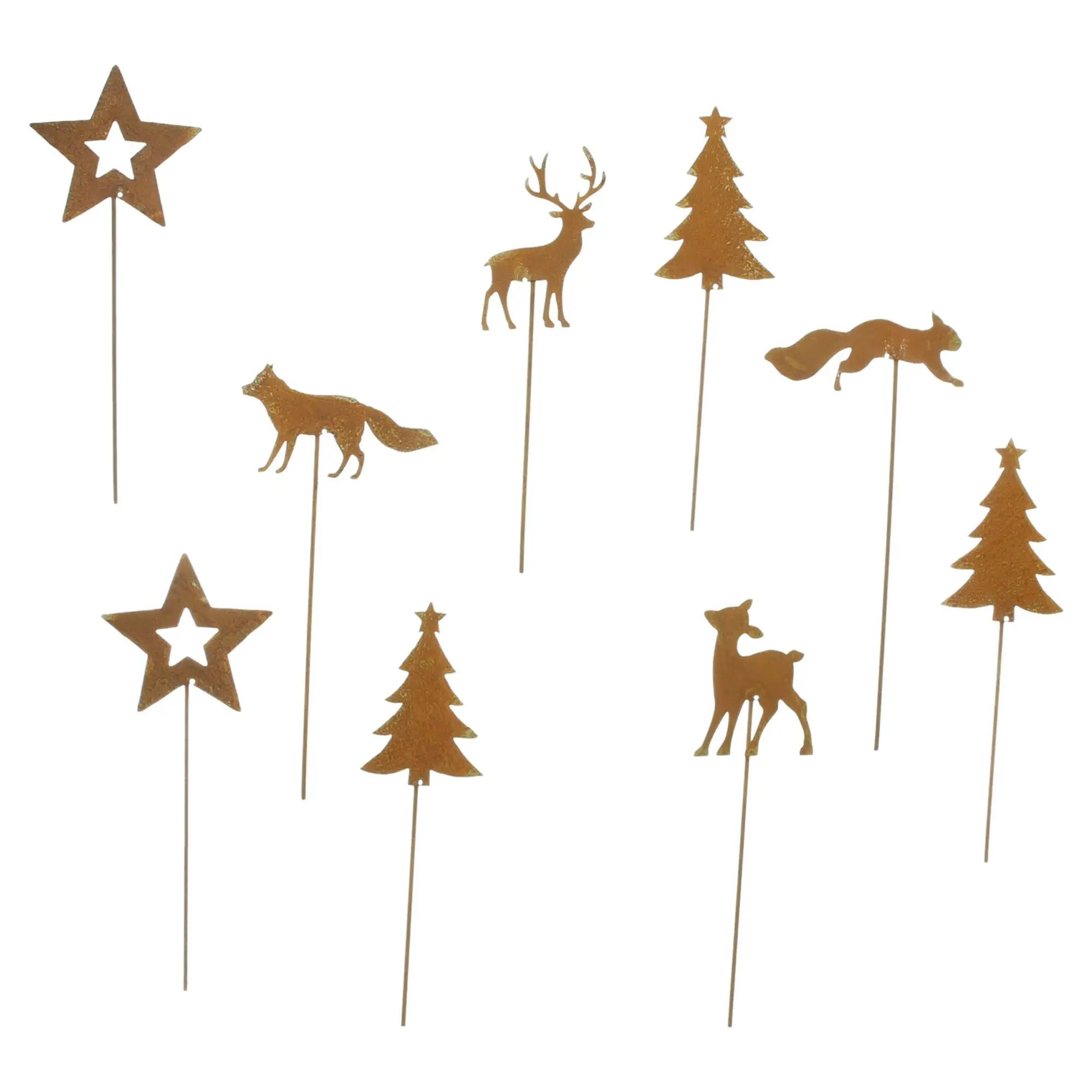 Metallstecker "Weihnachtswald", 9er Set  im Frank Flechtwaren Online Shop für Zubehör für Adventskränze kaufen