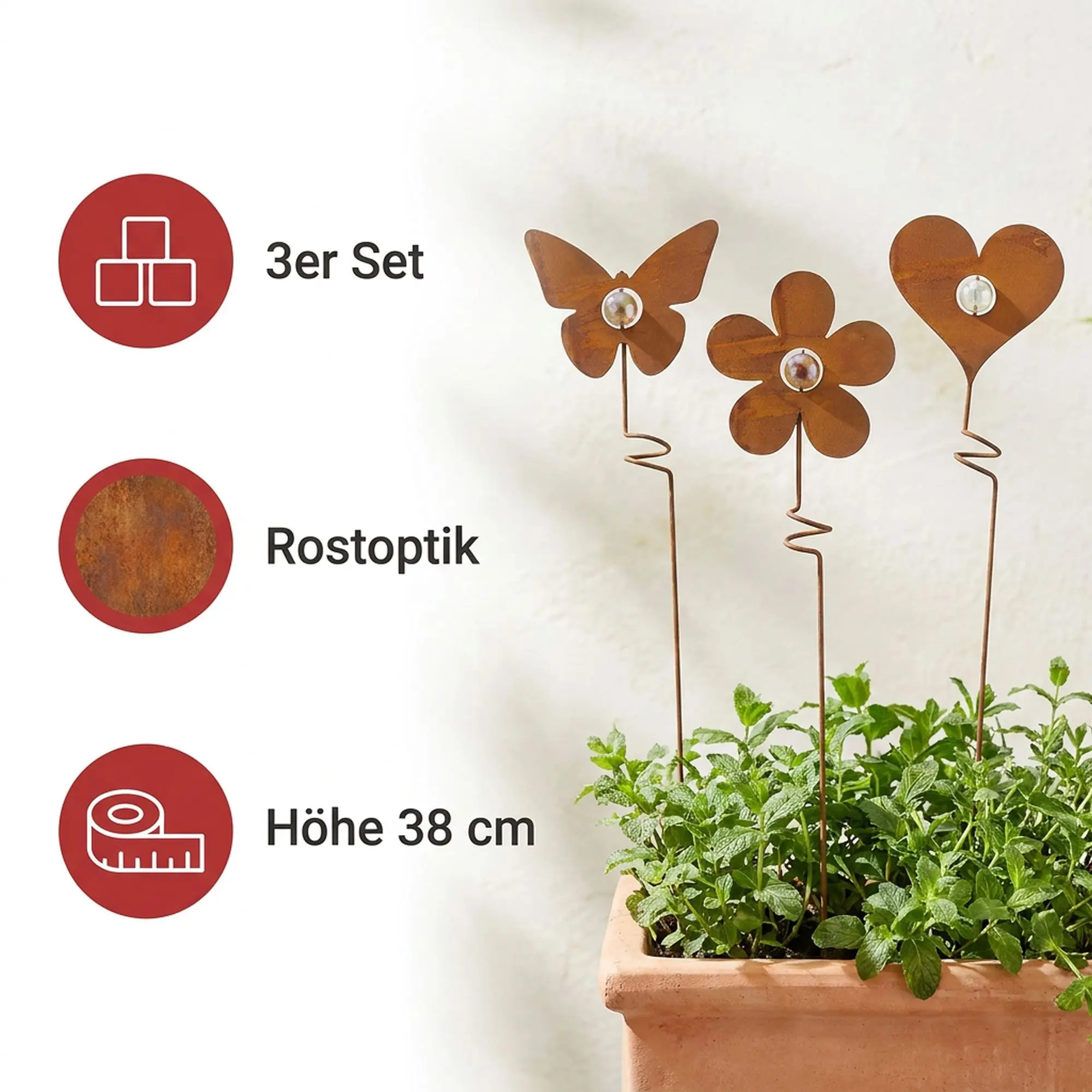 Stecker "Rosttrio", 3er Set  im Frank Flechtwaren Online Shop für Rostdeko für Ihren Garten kaufen
