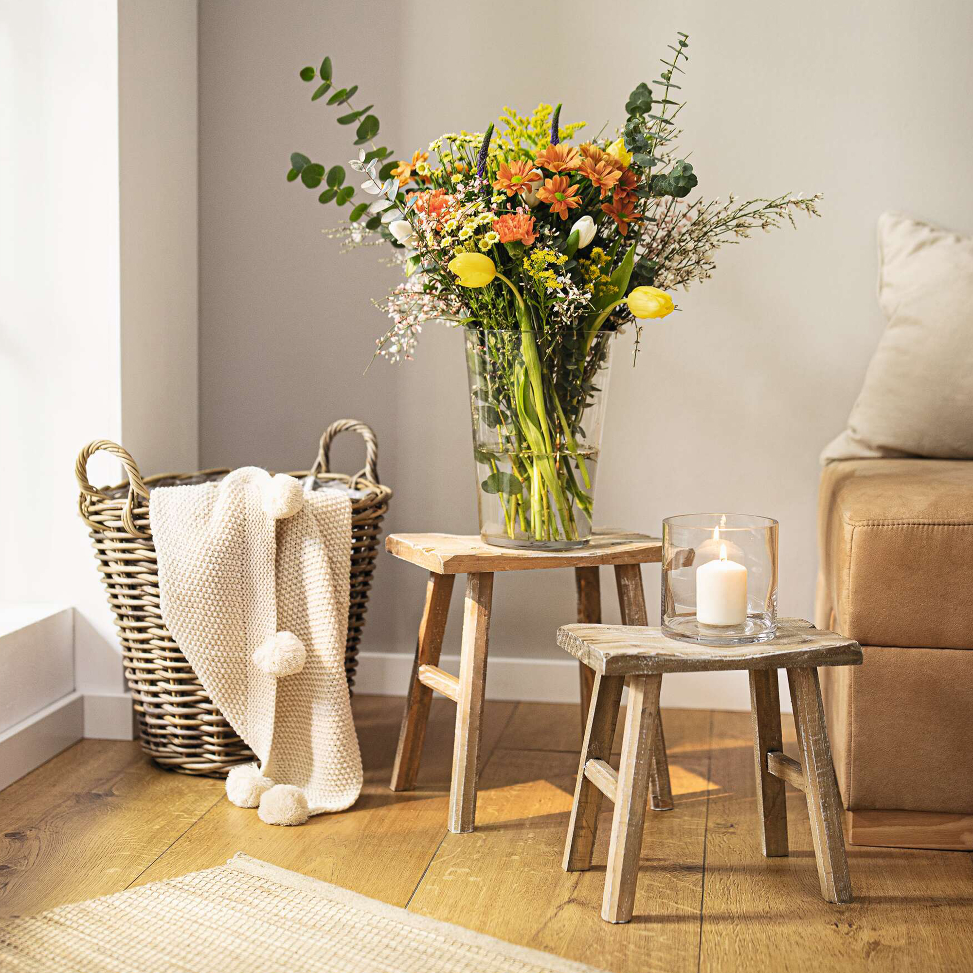 Holzhocker "Rustikal", 2er Set  im Frank Flechtwaren Online Shop kaufen
