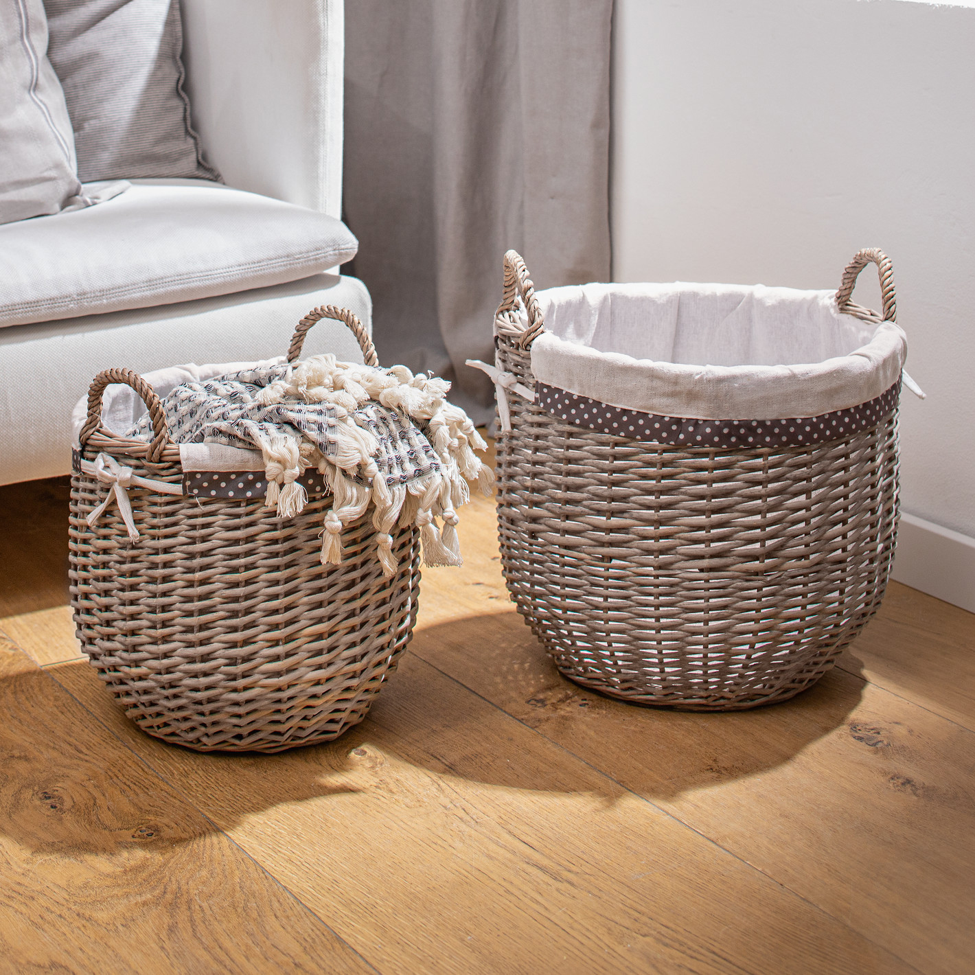 Füllkorb "Pünktchen", 2er Set  im Frank Flechtwaren Online Shop kaufen