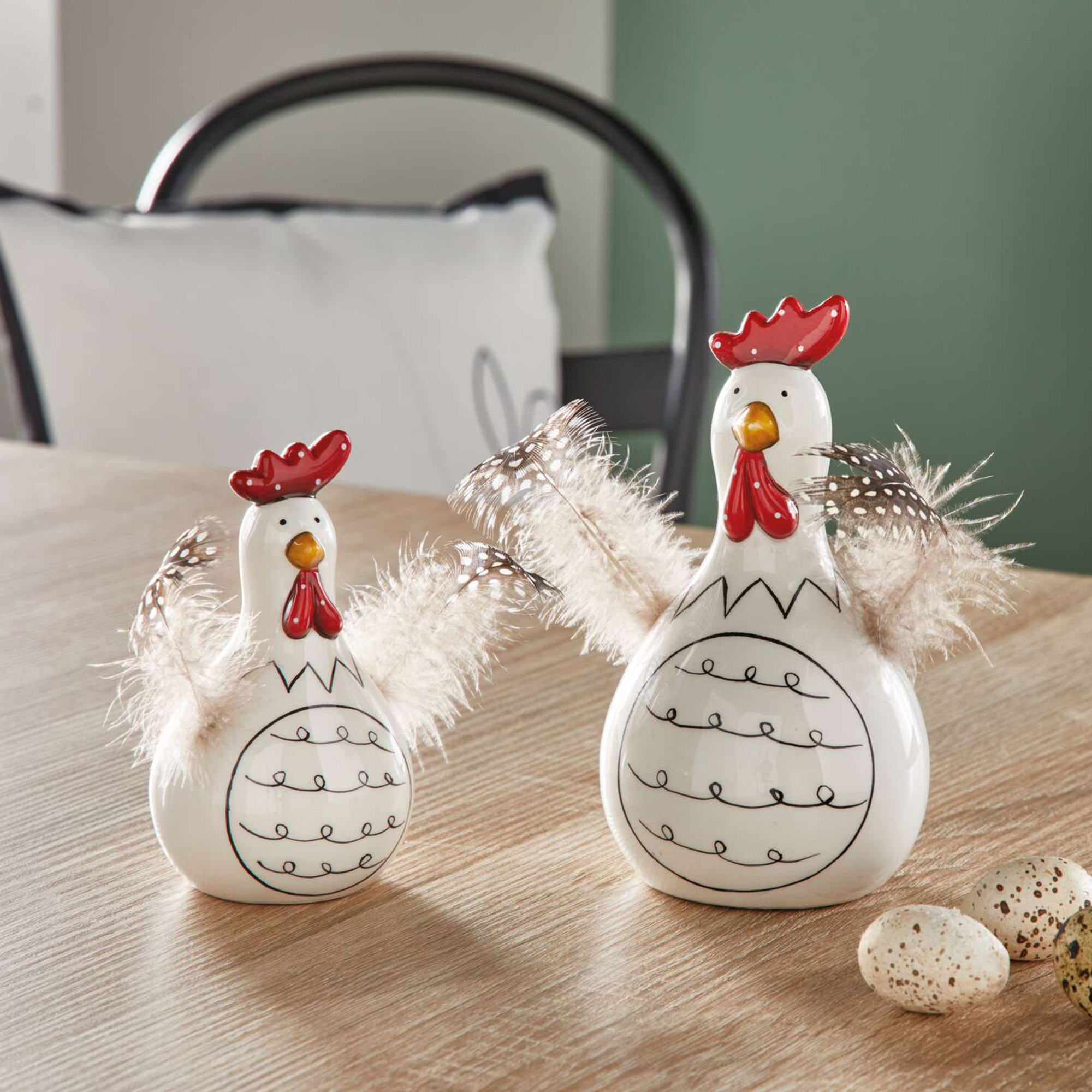 Huhn "Federn", 2er Set  im Frank Flechtwaren Online Shop für Ostern kaufen