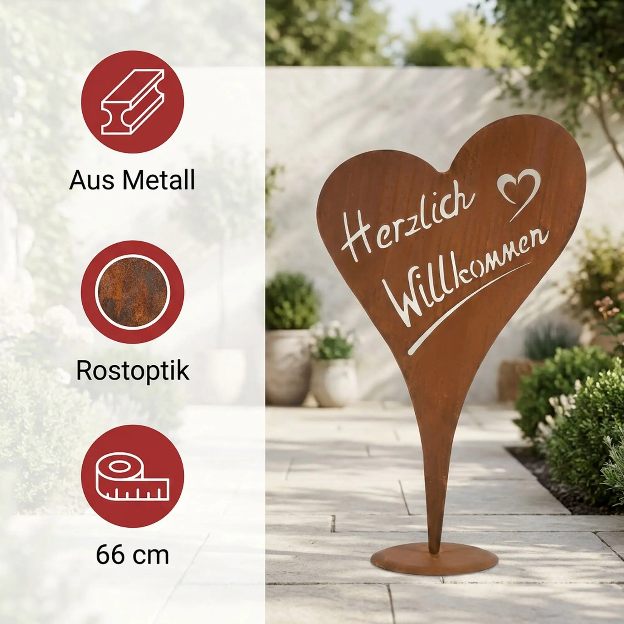 Herz "Herzlich Willkommen"  im Frank Flechtwaren Online Shop für Jubiläumsartikel-Garten kaufen