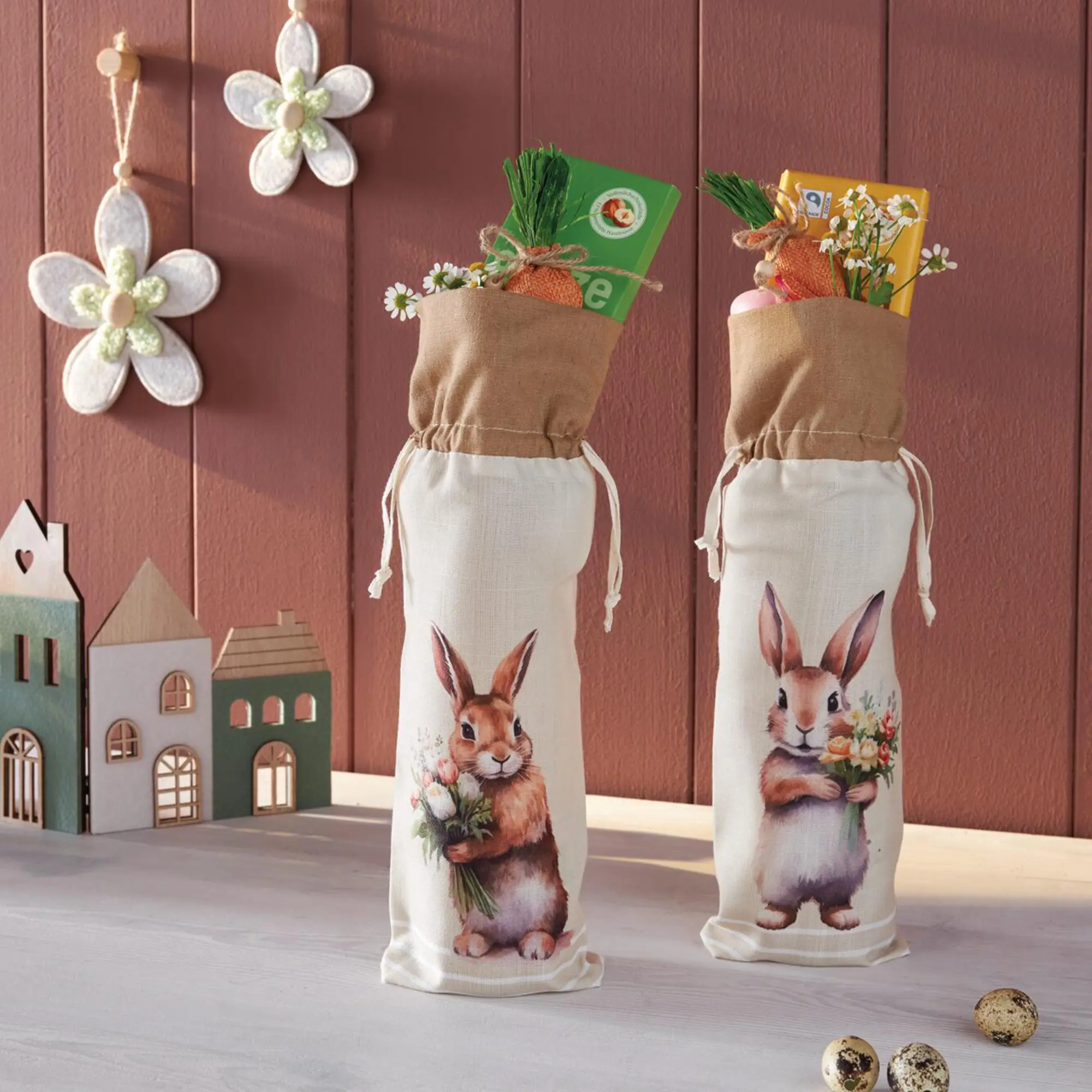 Geschenkbeutel "Blumenhase", 2er Set  im Frank Flechtwaren Online Shop kaufen