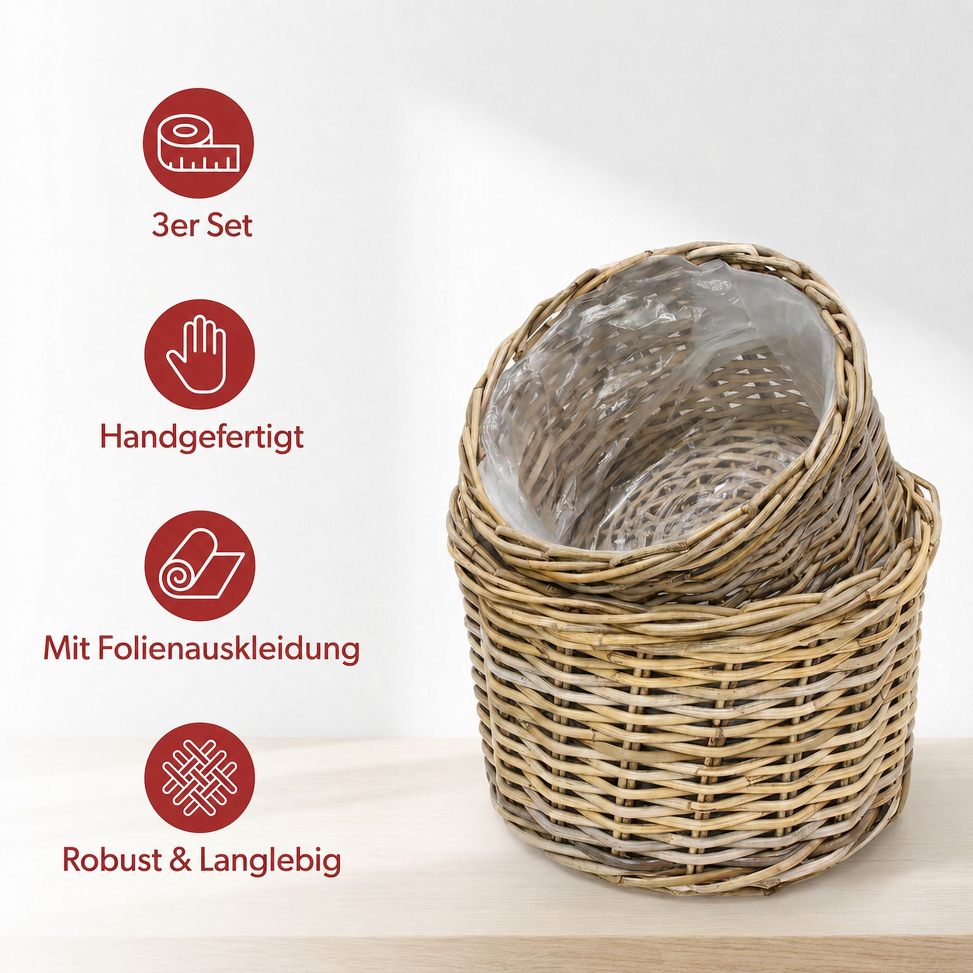 Pflanzkorb "Rattan", 3er Set  im Frank Flechtwaren Online Shop für Hygge-Sommer im Scandi-Home kaufen