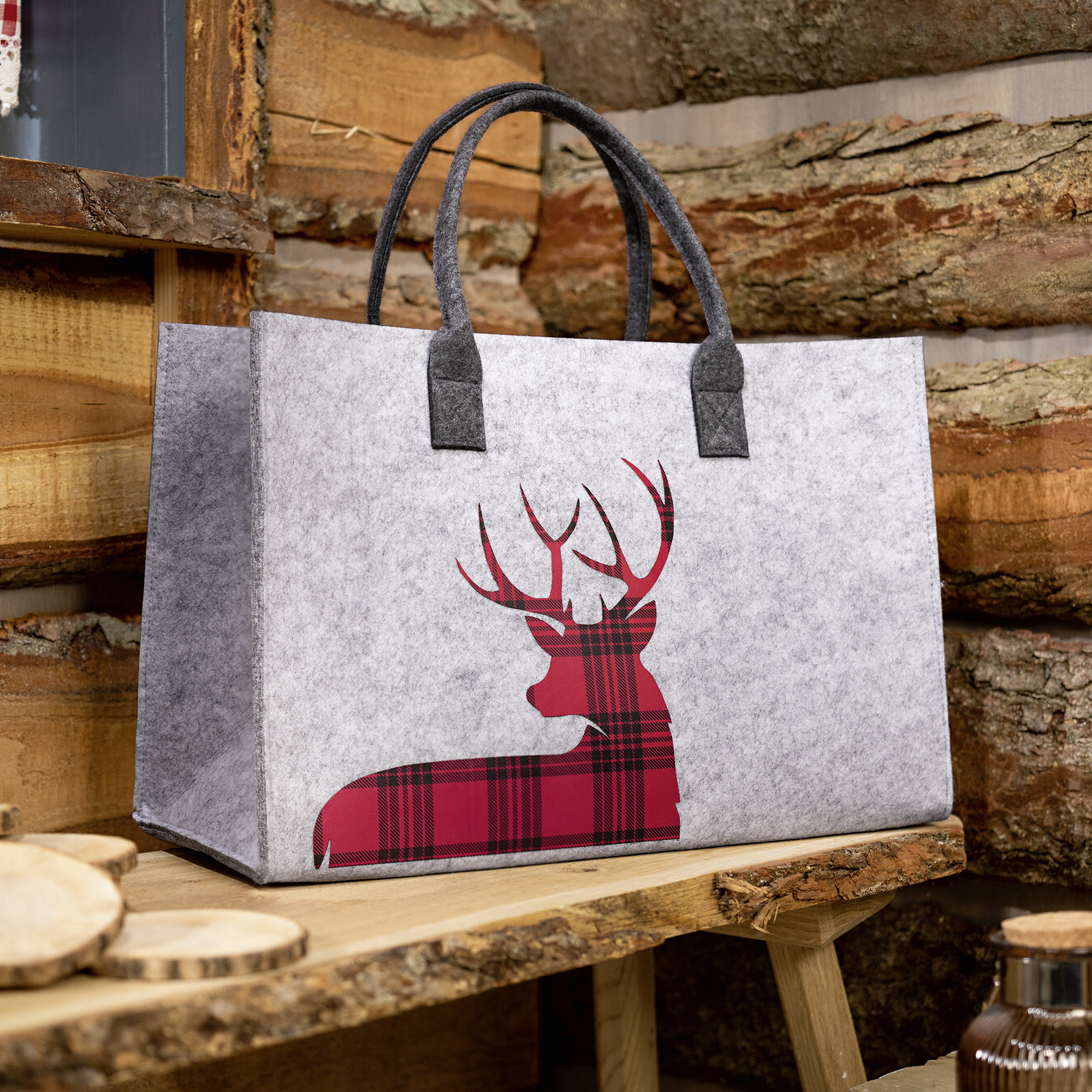 Acheter Sac en feutre "cerf -carreaux"  dans la boutique en ligne de Frank Flechtwaren