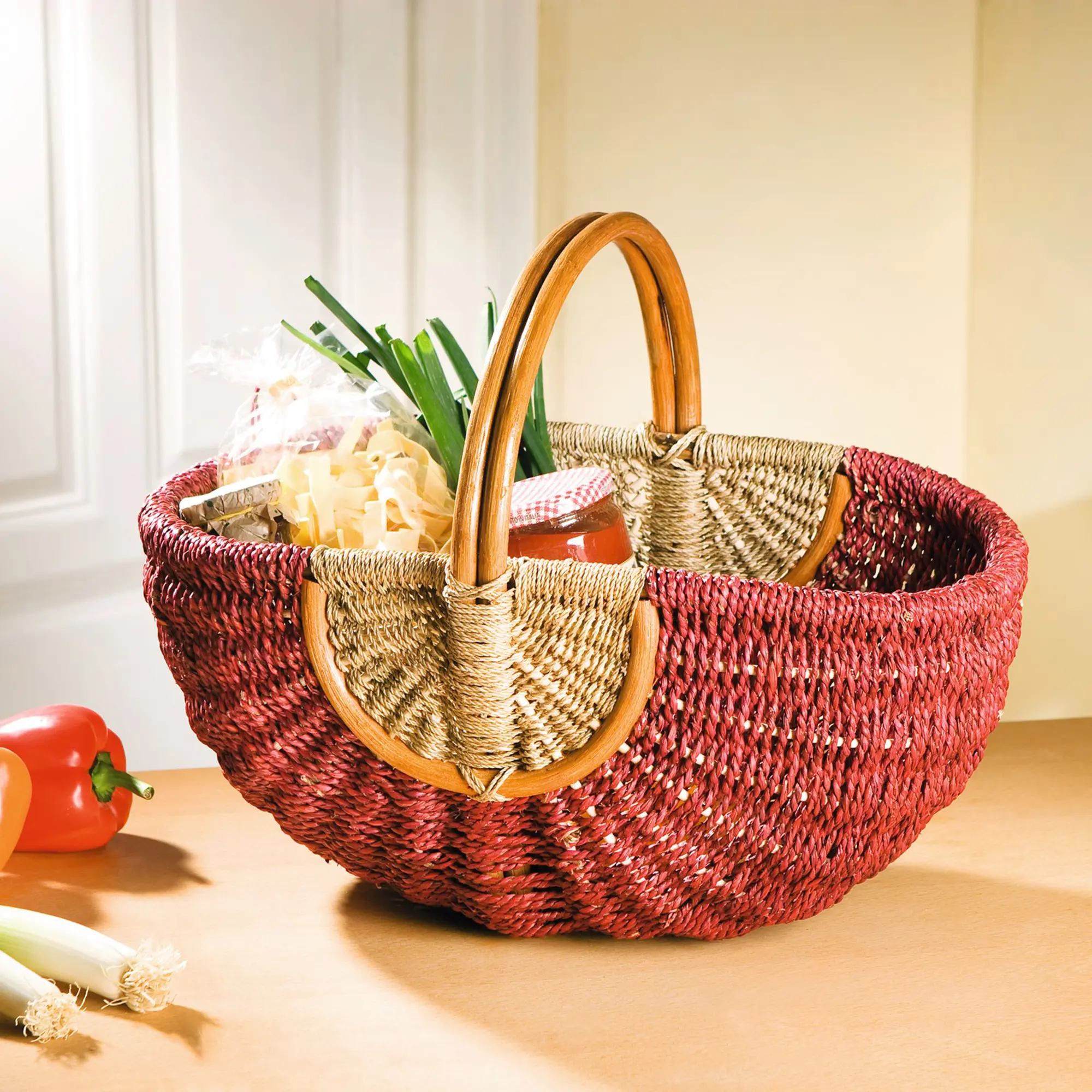 Einkaufskorb "Rot/Natur"  im Frank Flechtwaren Online Shop kaufen