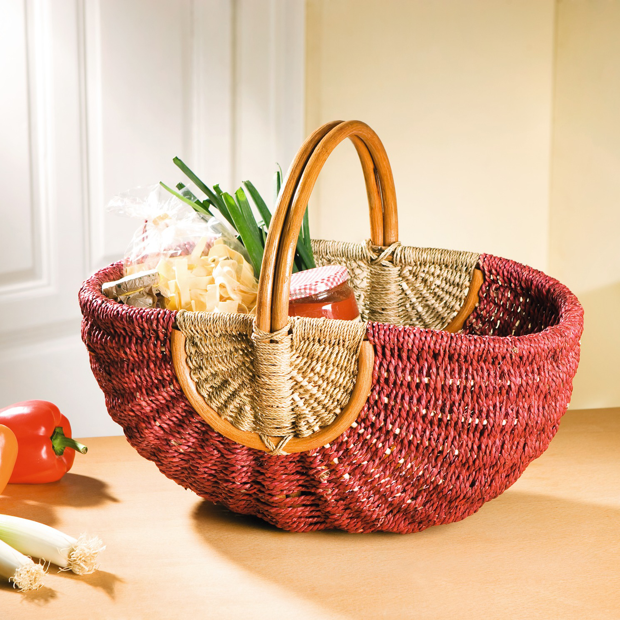Einkaufskorb "Rot/Natur"  im Frank Flechtwaren Online Shop kaufen