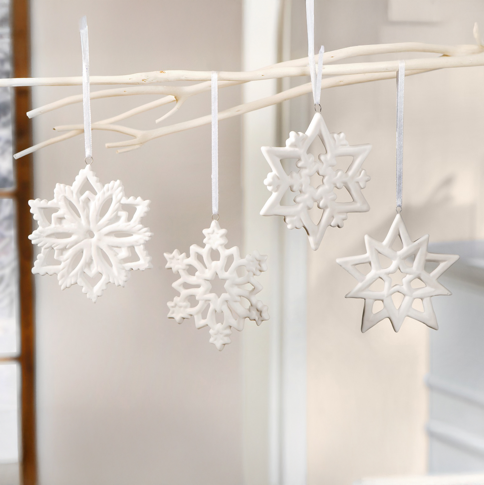 Deko-Hänger "Schneekristall", 4er Set im Frank Flechtwaren Online Shop für Weihnachten kaufen Deko-Hänger "Schneekristall", 4er Set im Frank Flechtwaren Online Shop für Weihnachten kaufen