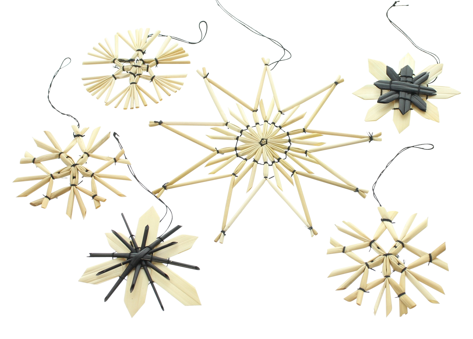 Strohsterne "Nature &amp; Black", 18er Set  im Frank Flechtwaren Online Shop für Baumschmuck kaufen