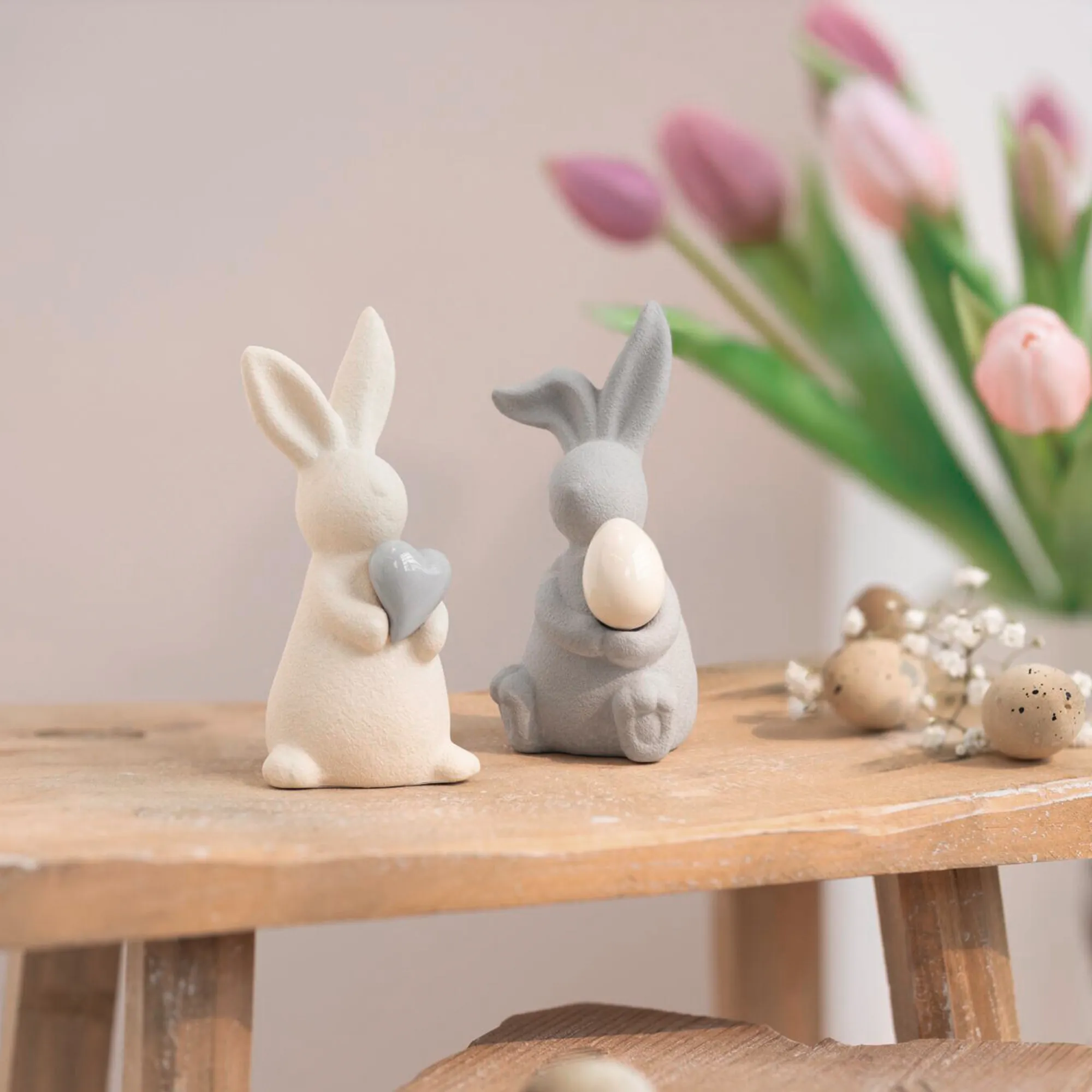 Hase "Herzchen &amp; Osterei", 2er Set  im Frank Flechtwaren Online Shop für Hasen &amp; Co kaufen
