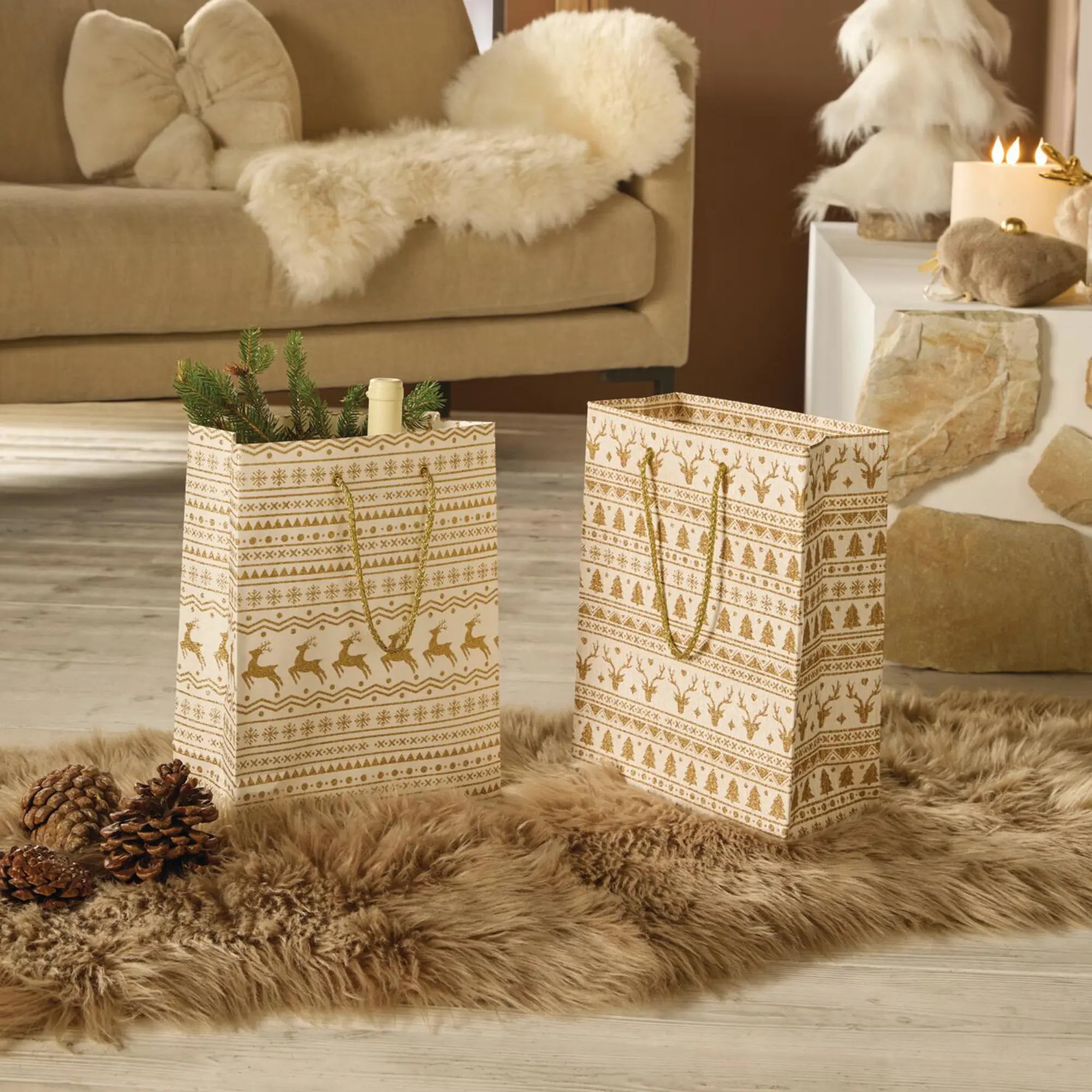Geschenktasche "Gold &amp; White", 2er Set  im Frank Flechtwaren Online Shop für Geschenktaschen &amp; -säckchen kaufen