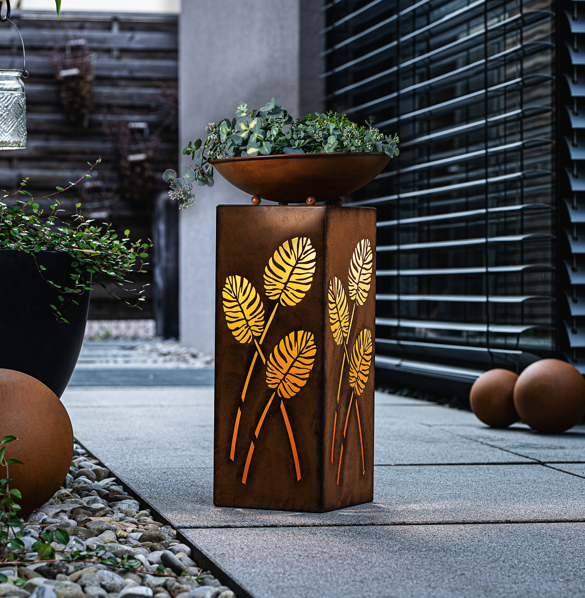 LED-Säule "Blätter", 2tlg.  im Frank Flechtwaren Online Shop kaufen