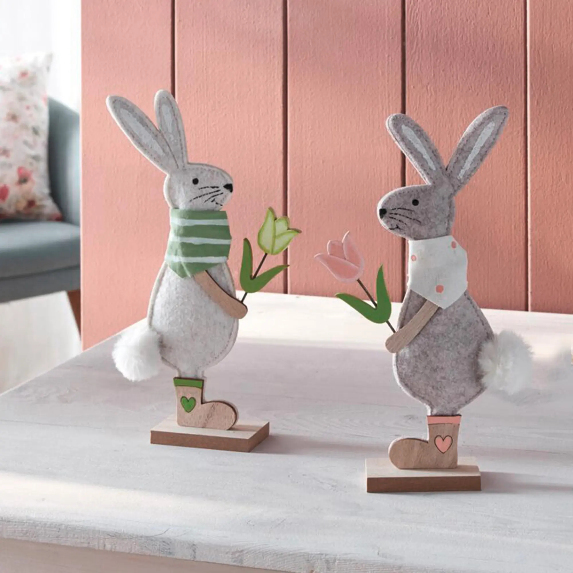 Hase "Blumenpaar", 2er Set  im Frank Flechtwaren Online Shop kaufen