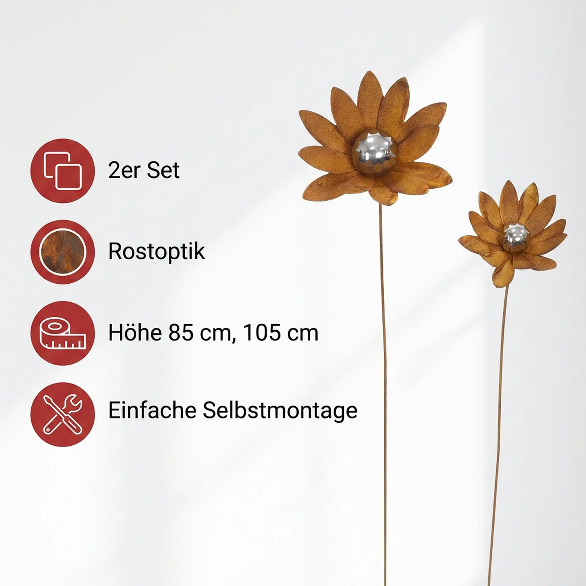 Gartenstecker "Blume", 2er Set  im Frank Flechtwaren Online Shop für Rostdeko für Ihren Garten kaufen
