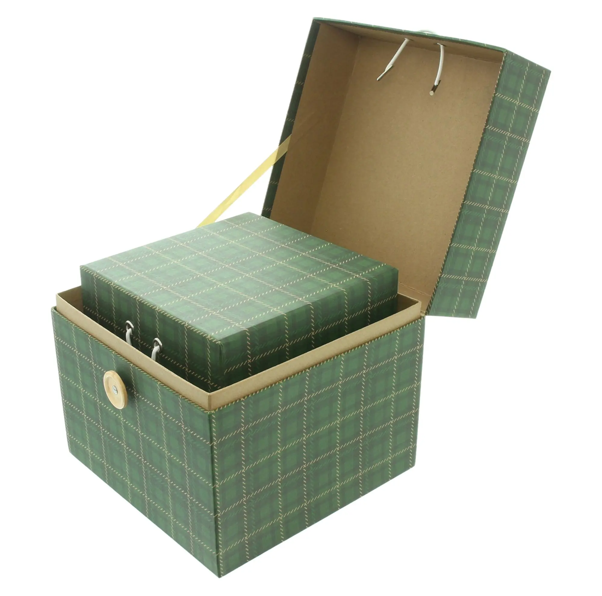 Geschenkbox "Grün kariert", 3er Set  im Frank Flechtwaren Online Shop für Geschenkboxen kaufen