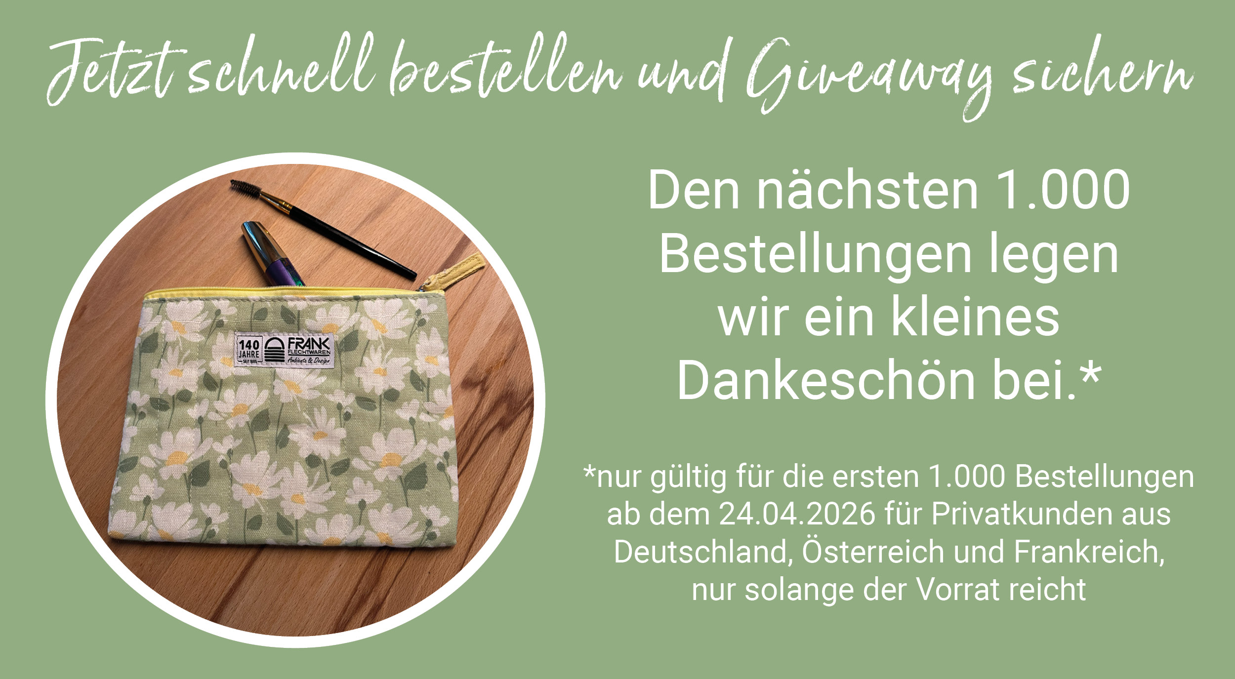 Give-away: kleine Kosmetiktasche mit Blumenmuster als Dankeschön zu Bestellungen