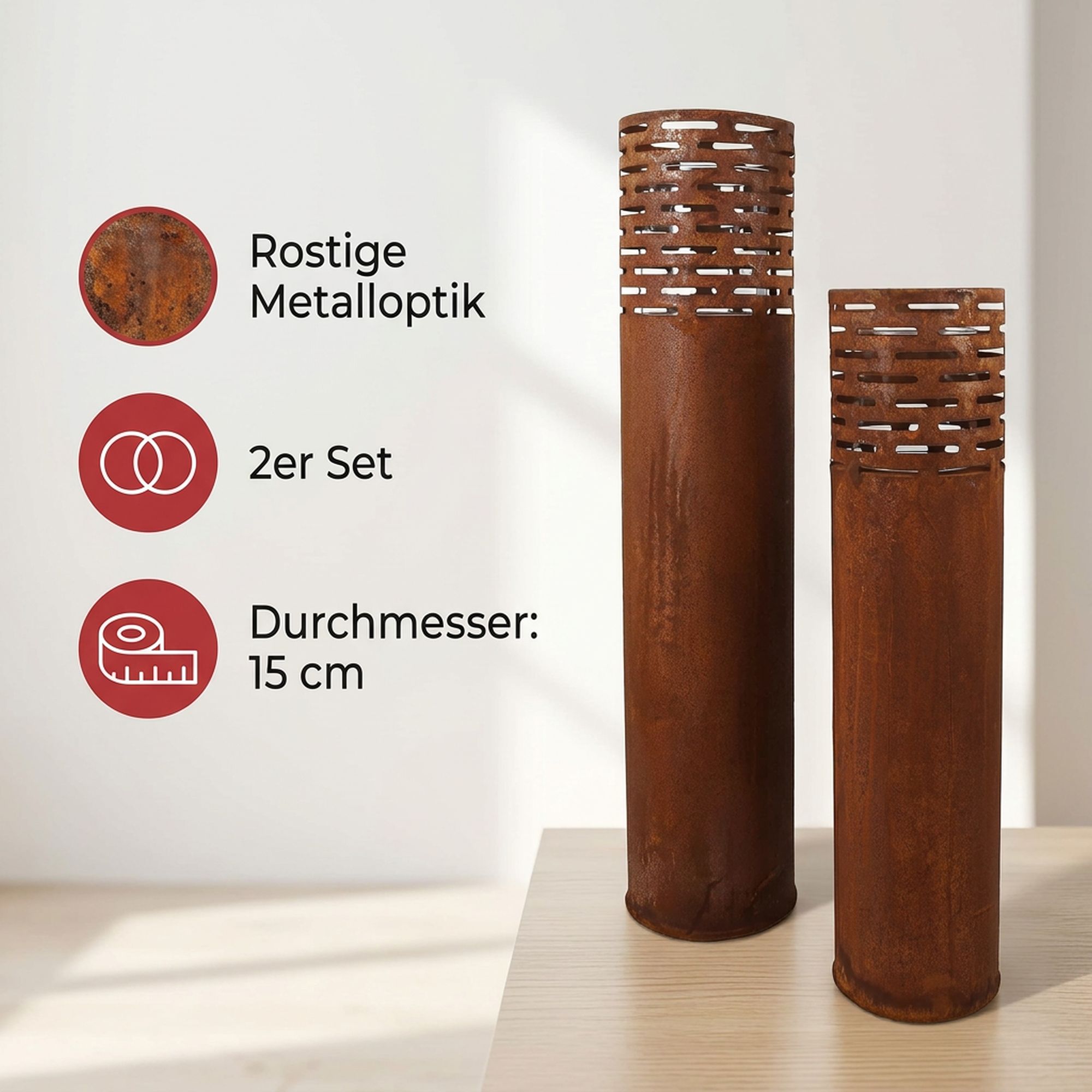 Windlicht "Rost-Säule", 2er Set  im Frank Flechtwaren Online Shop für Laternen &amp; Co. kaufen