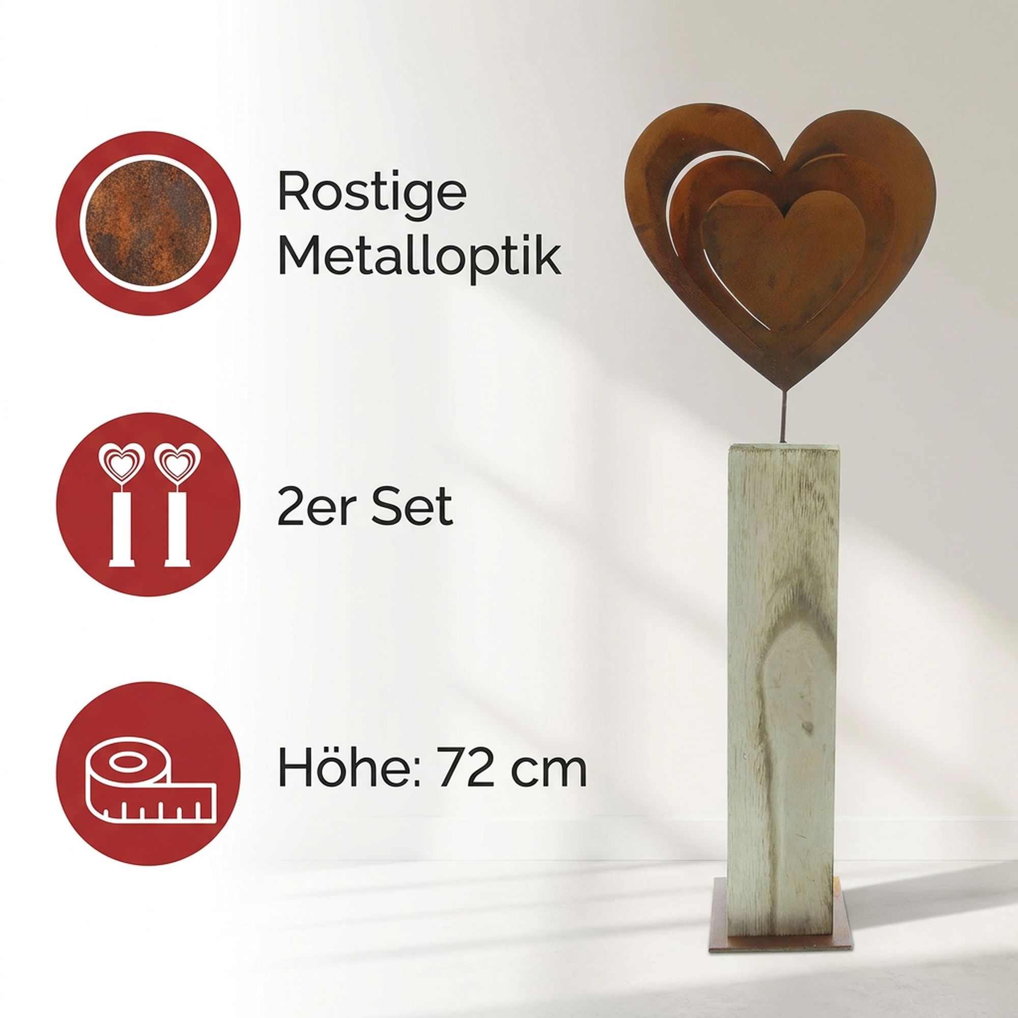 Holzsäule "Rostherz"  im Frank Flechtwaren Online Shop für Herzflattern kaufen