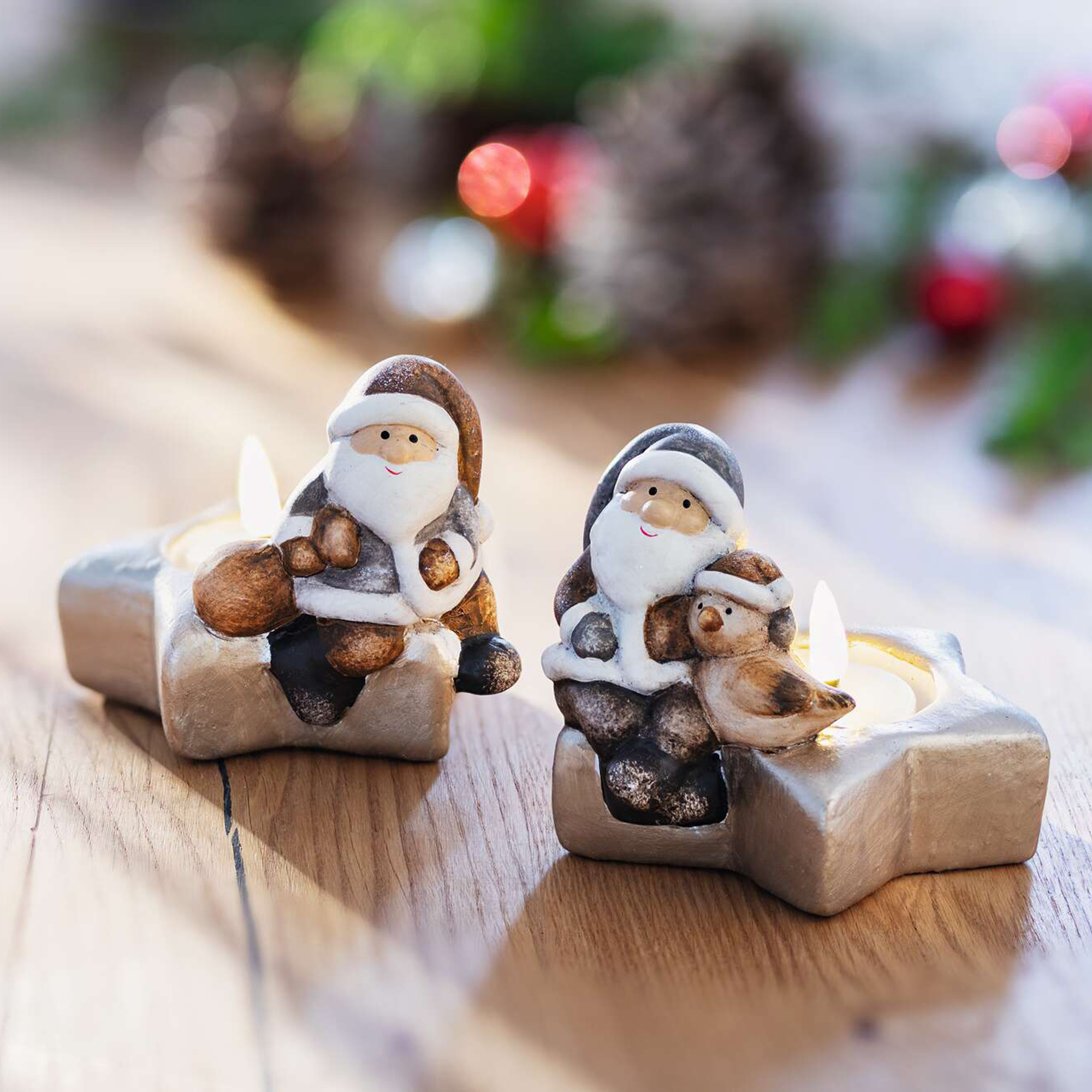 Teelichthalter "Stern mit Santa", 2er Set  im Frank Flechtwaren Online Shop kaufen