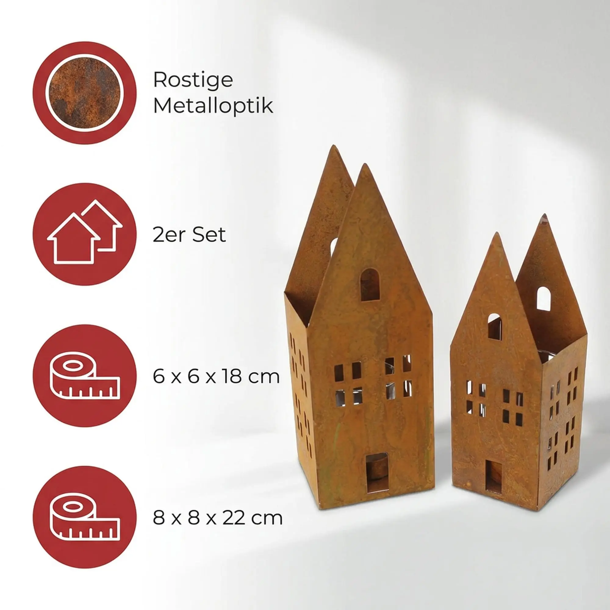 Windlicht "Rostoptik", 2er Set  im Frank Flechtwaren Online Shop für Dekohäuser kaufen