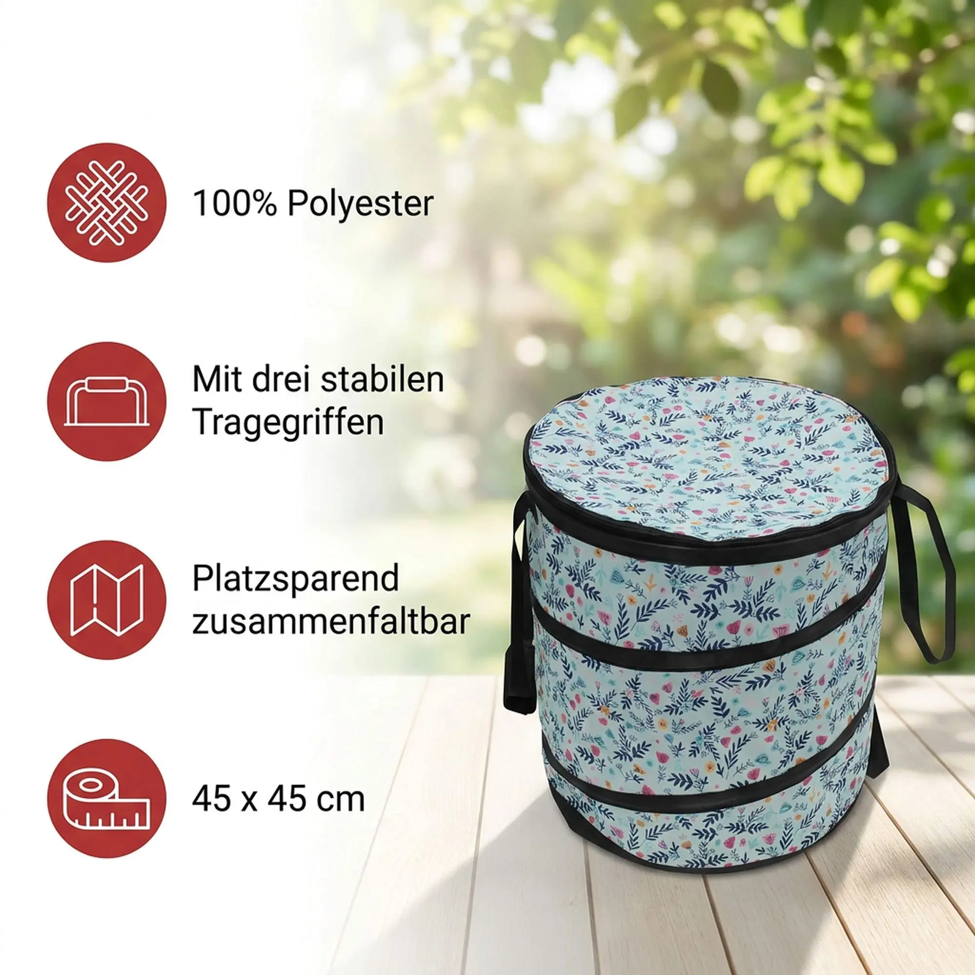 Pop-up-Laubsammler "Floral"  im Frank Flechtwaren Online Shop für Ab ins Beet kaufen