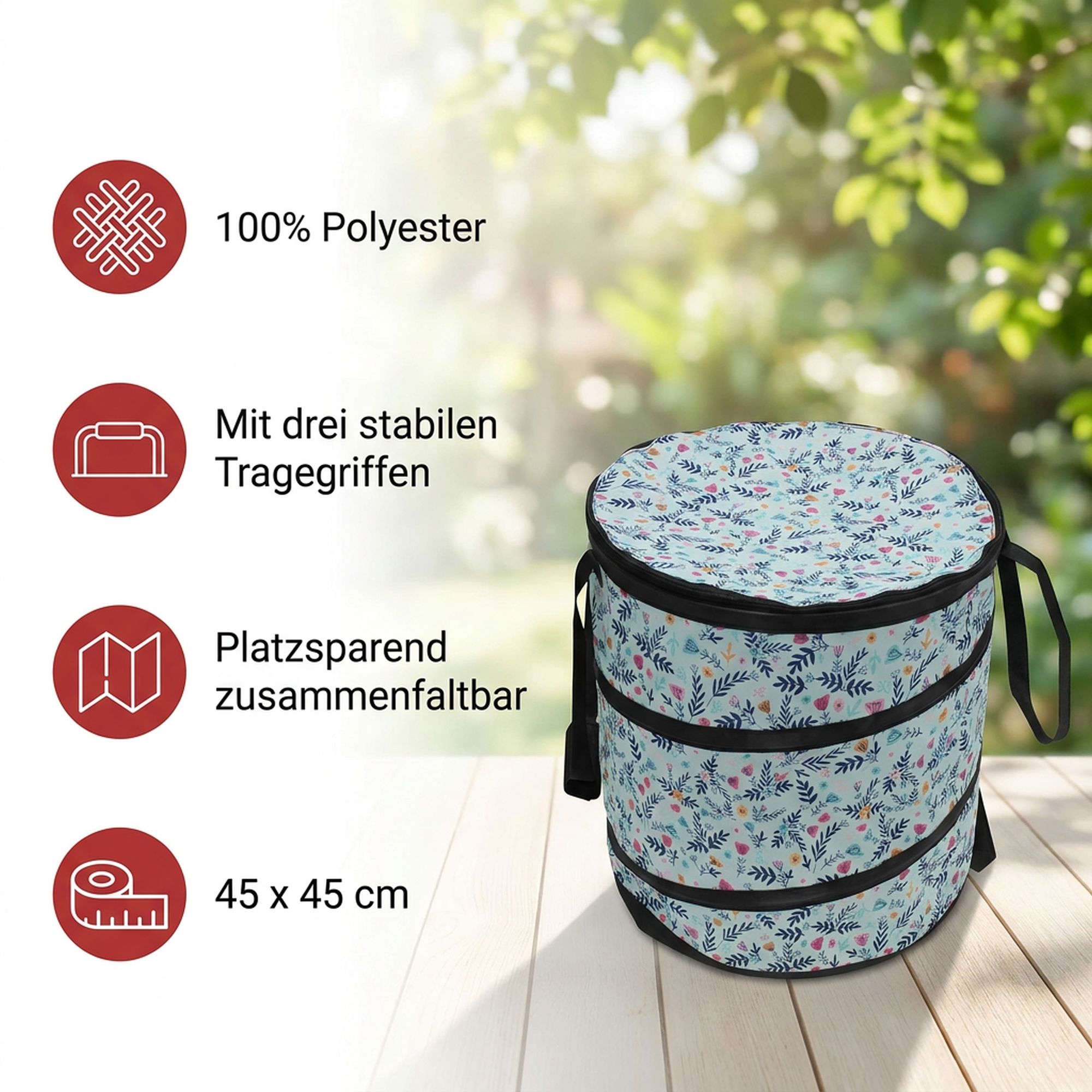Pop-up-Laubsammler "Floral"  im Frank Flechtwaren Online Shop für Ab ins Beet kaufen