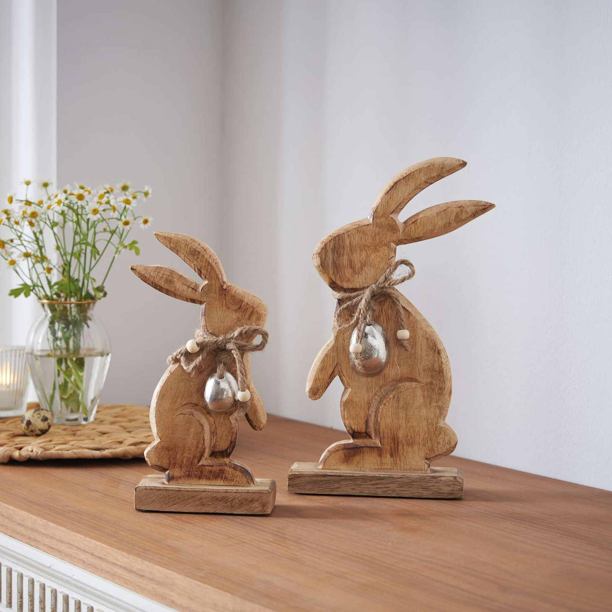 Holzdeko "Osterhäschen", 2er Set  im Frank Flechtwaren Online Shop kaufen