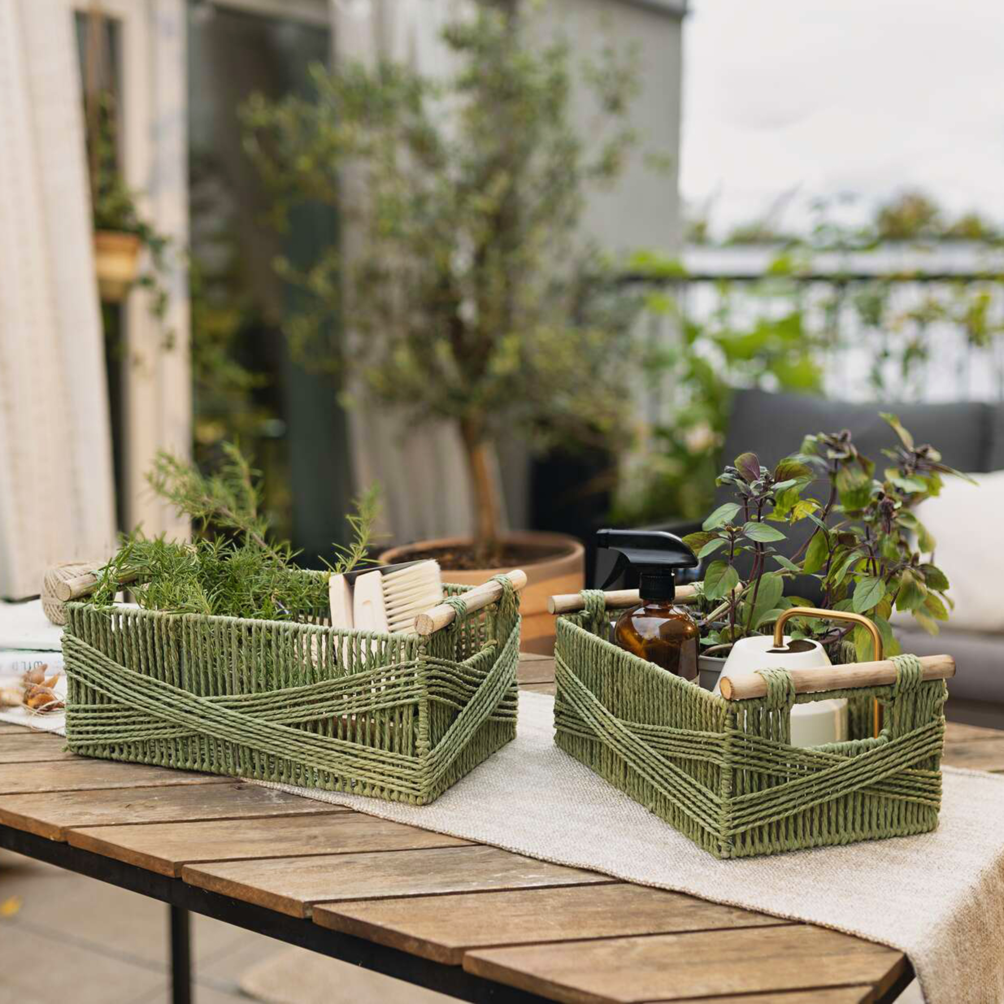 Füllkorb "Holzgriff", 2er Set  im Frank Flechtwaren Online Shop kaufen