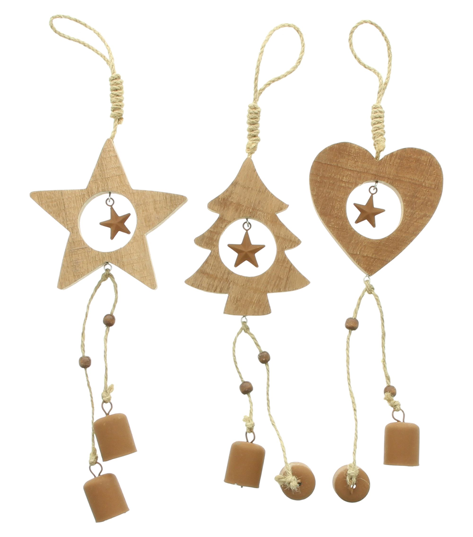 Holzhänger "Glöckchen", 3er Set  im Frank Flechtwaren Online Shop für Weihnachten kaufen
