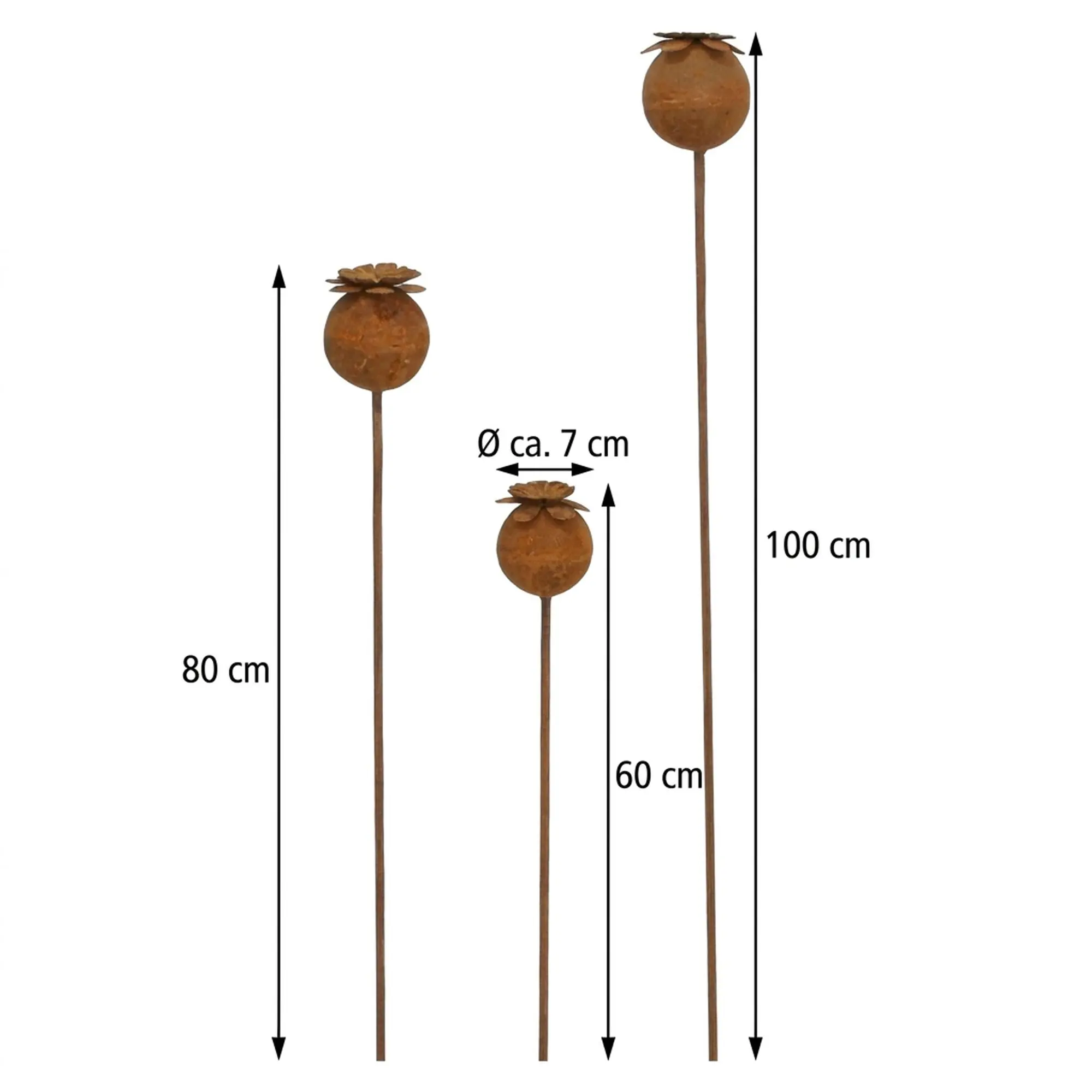 Gartenstecker "Mohn", 3er Set  im Frank Flechtwaren Online Shop für Rostdeko für Ihren Garten kaufen